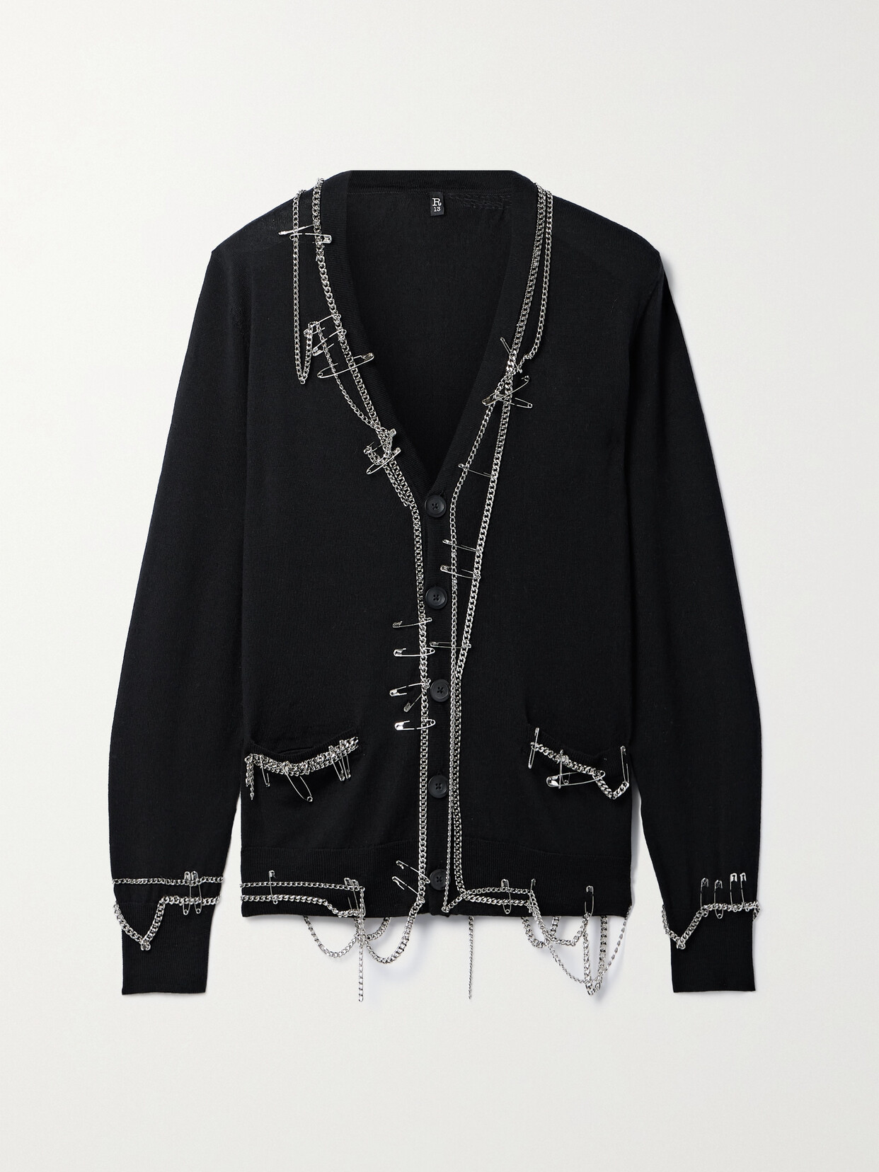 R13 - Embellished Merino Wool Cardigan - Black