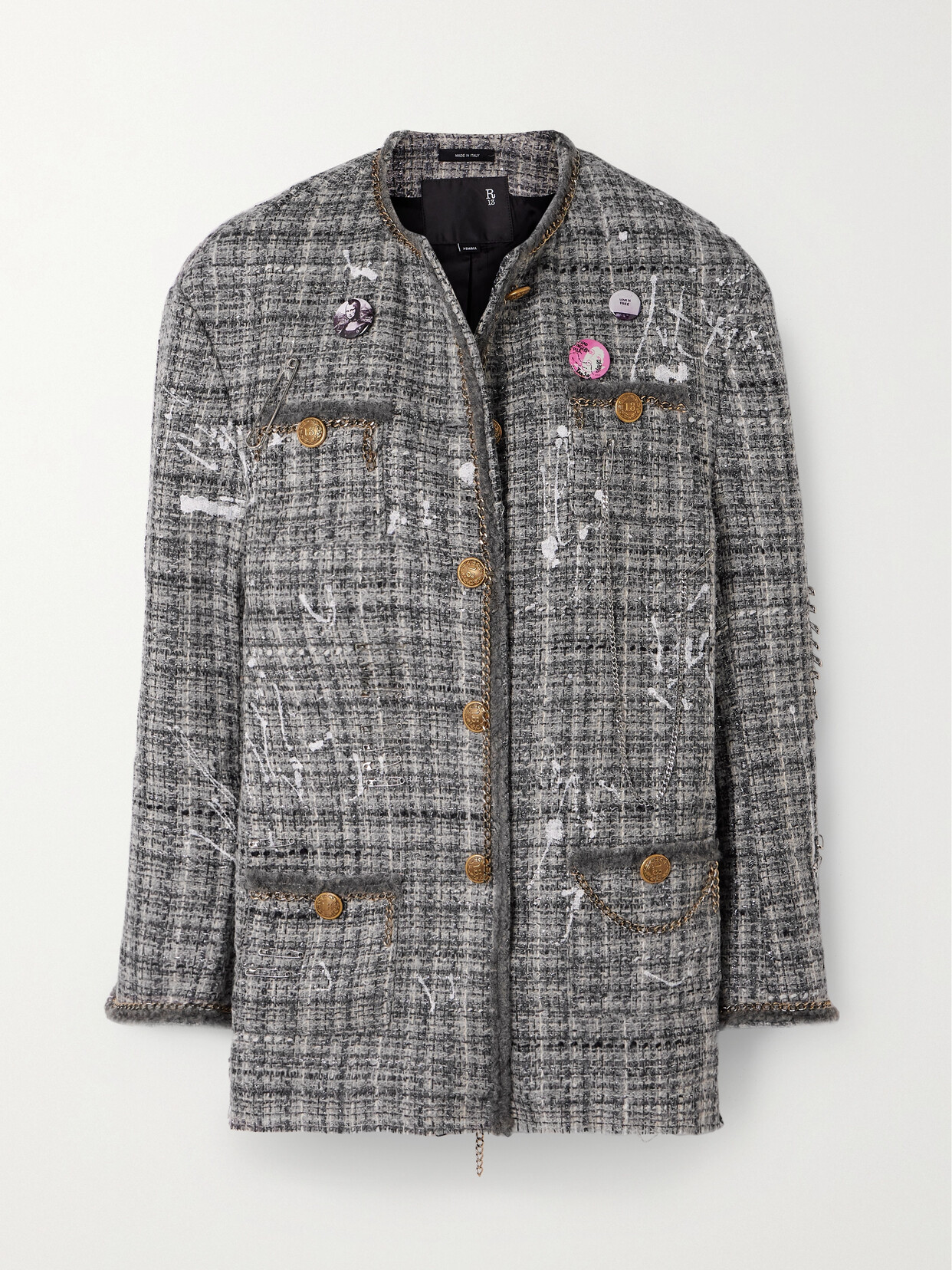 R13 - Embellished Metallic Wool-blend Tweed Jacket - Gray