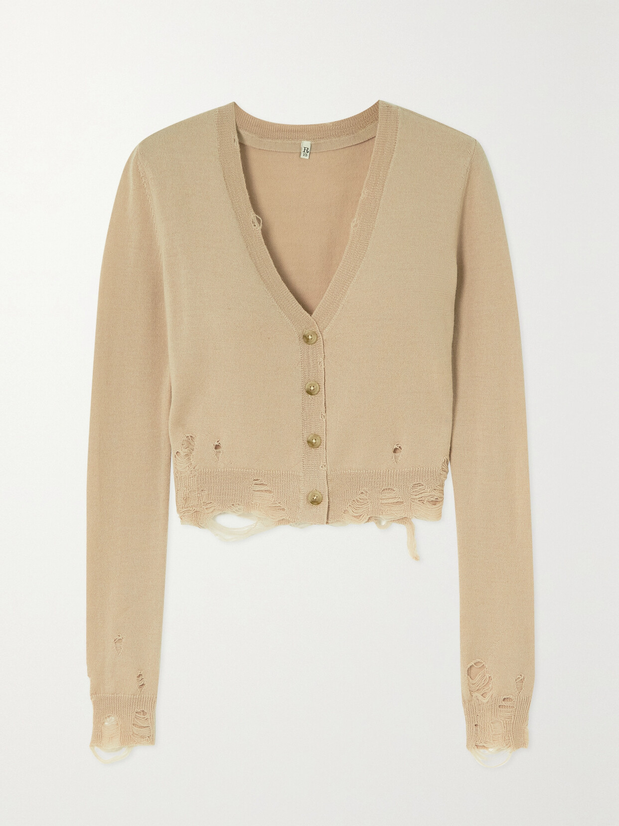 R13 Cropped Distressed Merino Wool Cardigan - Neutrals