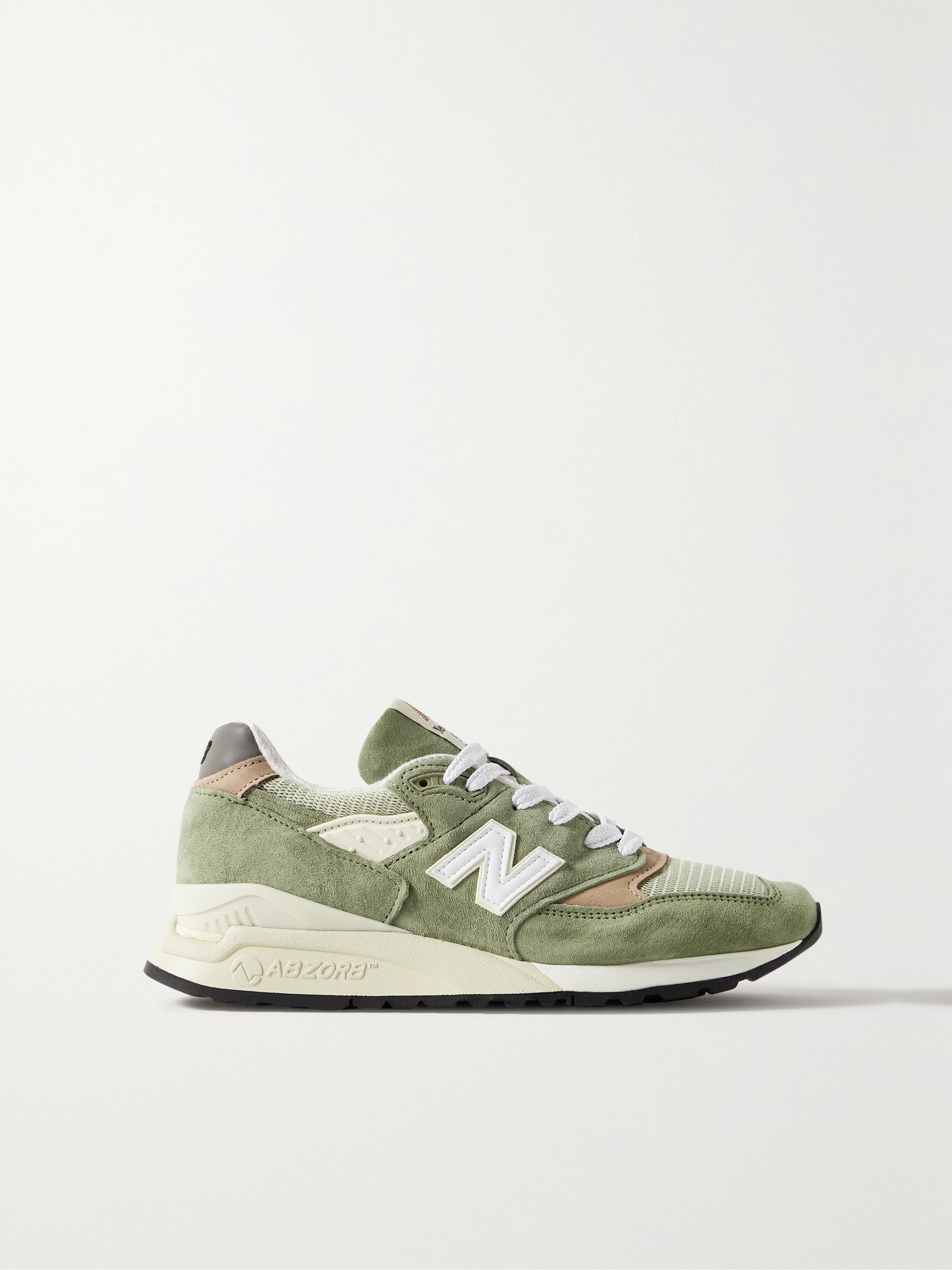 New Balance 998 Core Rubber-trimmed Leather, Mesh And Suede Sneakers In Green