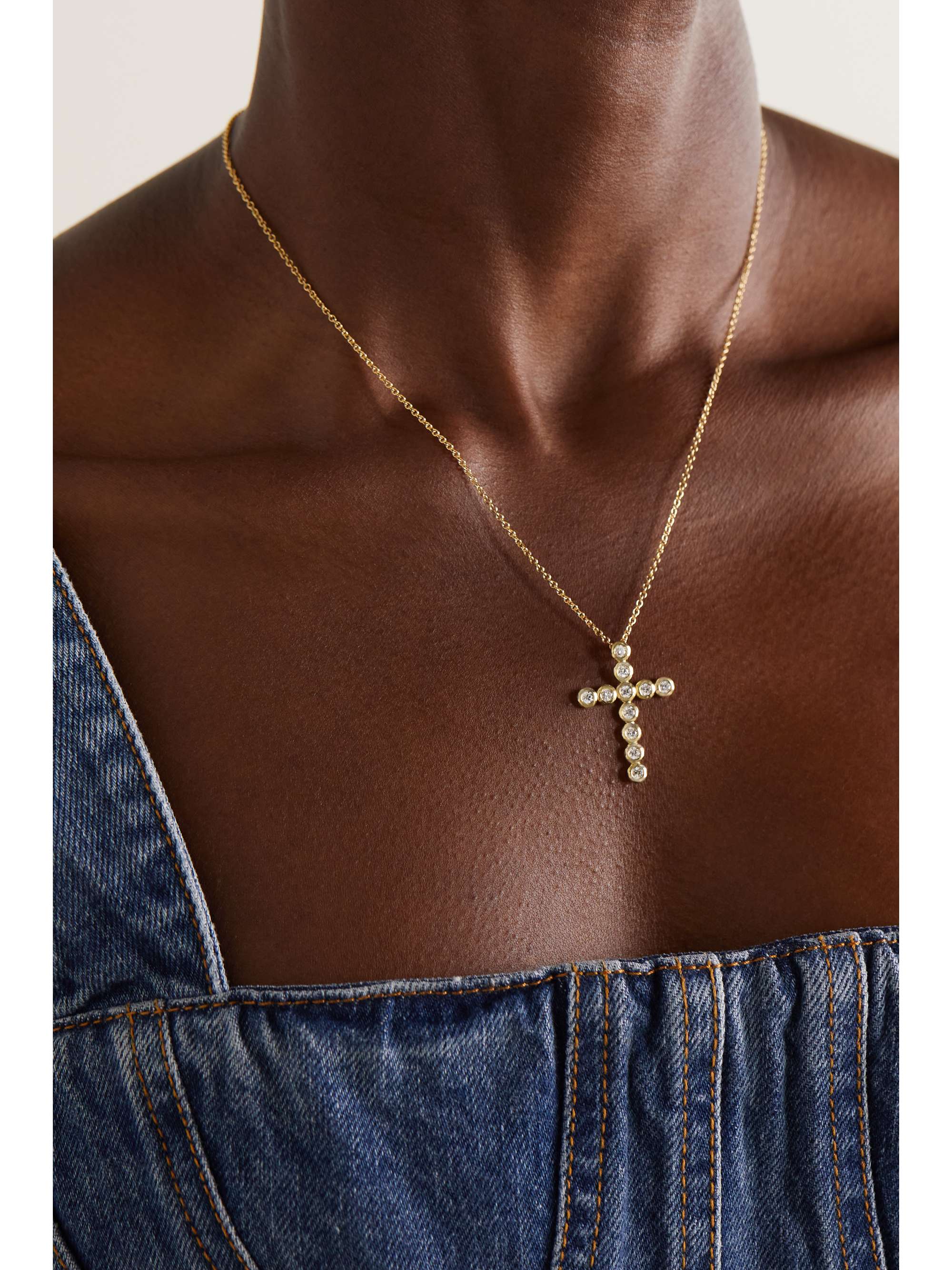 OCTAVIA ELIZABETH + NET SUSTAIN Nesting Gem Cross 18-karat recycled gold diamond necklace