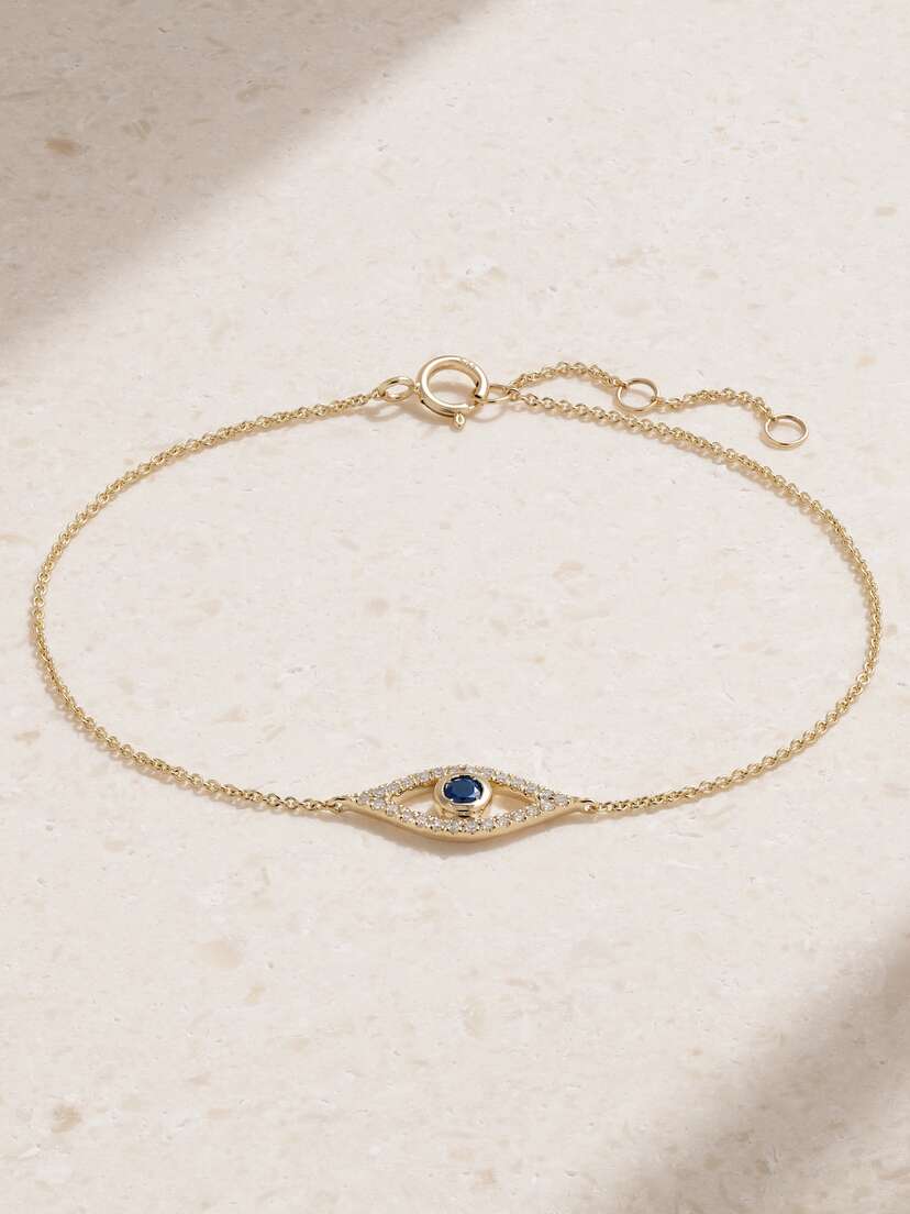 STONE AND STRAND Evil Eye 14-karat Gold, Diamond And Sapphire Bracelet