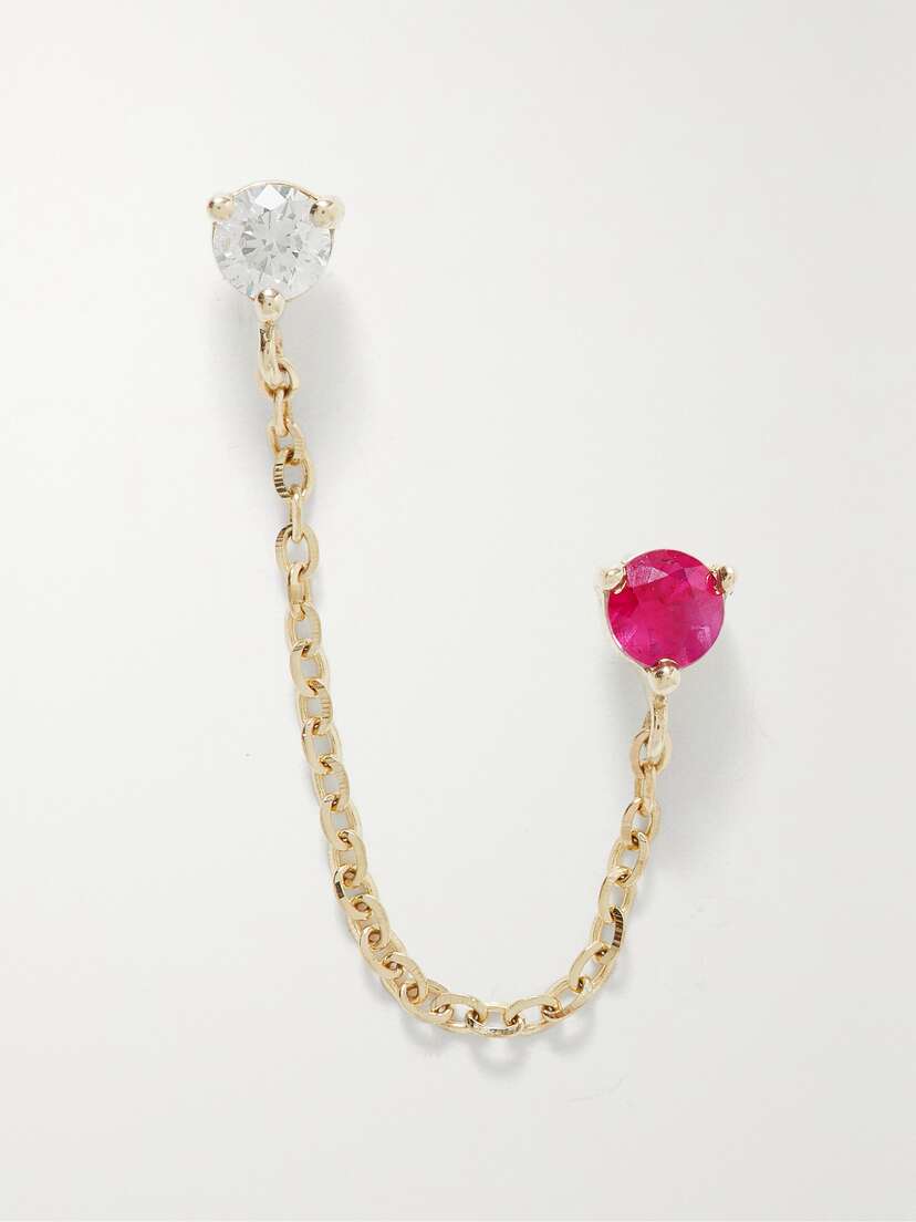 STONE AND STRAND 14-karat , Diamond And Ruby Single Earring - One size