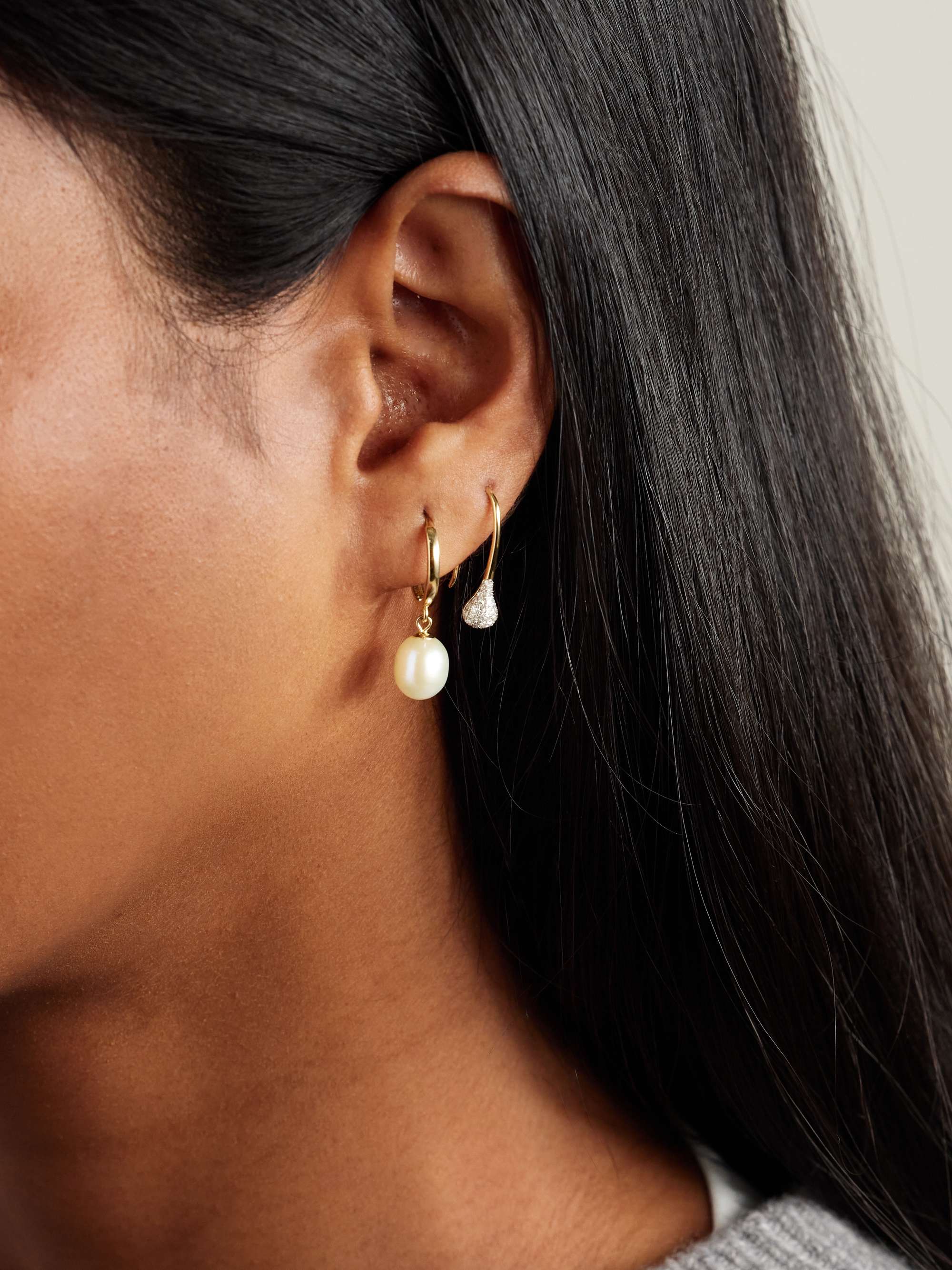 STONE AND STRAND 14-karat gold pearl earrings