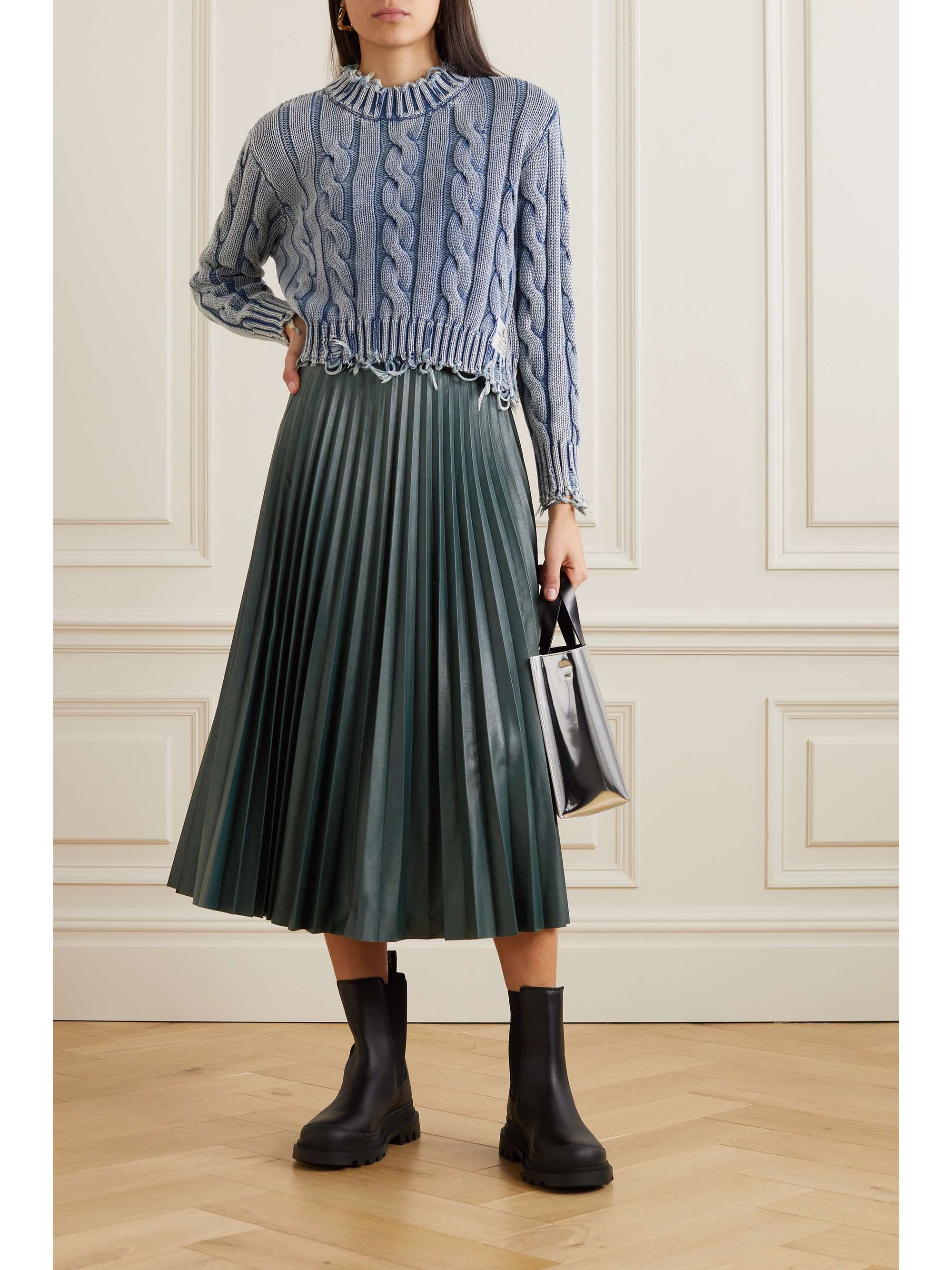 MM6 MAISON MARGIELA テクスチャードフェイクレザー ミディ丈 プリーツ