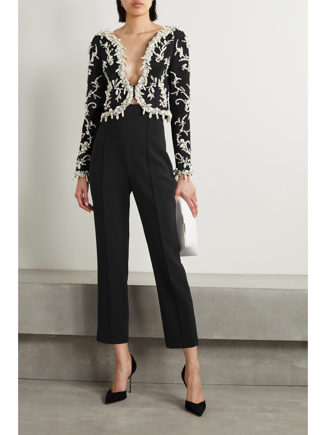 Cropped Stretch-Crepe Straight-Leg Pants