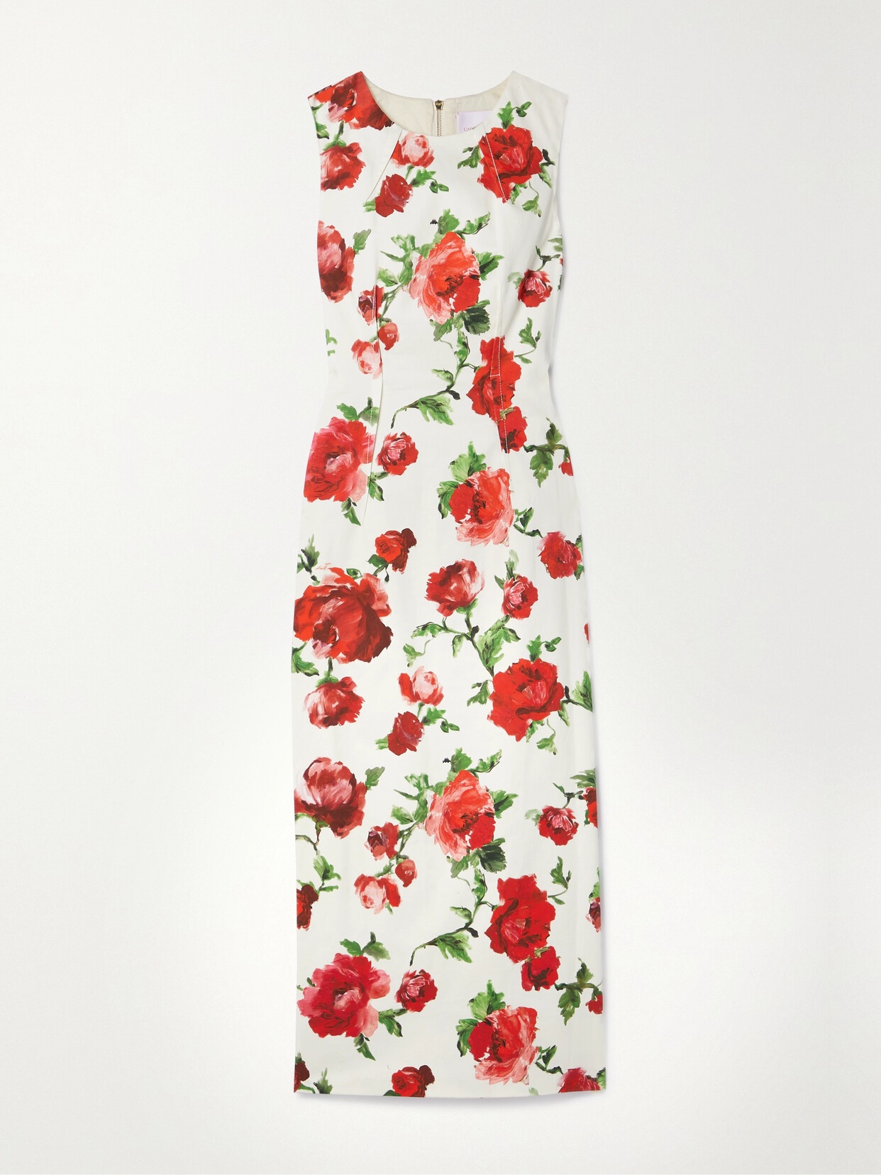 Shop Carolina Herrera Floral-print Stretch-cotton Poplin Midi Dress In White