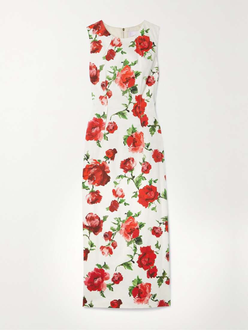 Carolina Herrera Floral-print Stretch-cotton Poplin Midi Dress