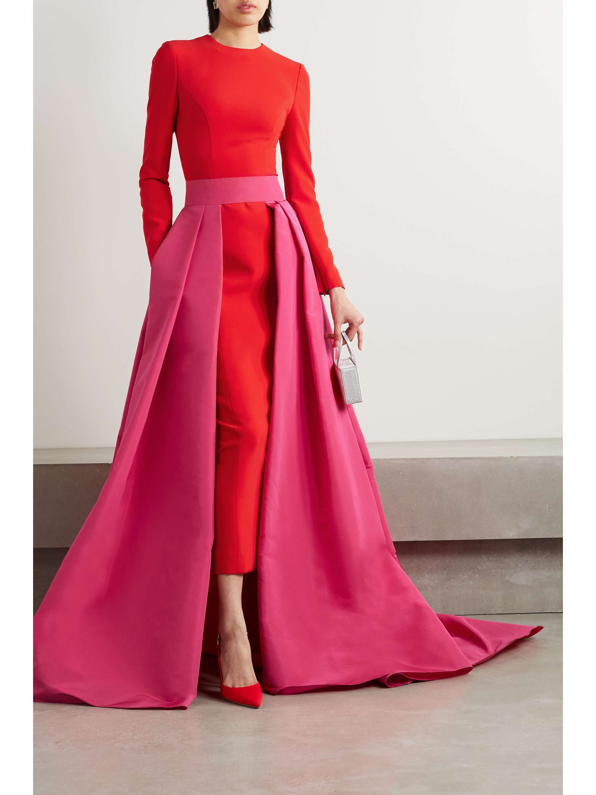 CAROLINA HERRERA Convertible color-block silk-faille gown