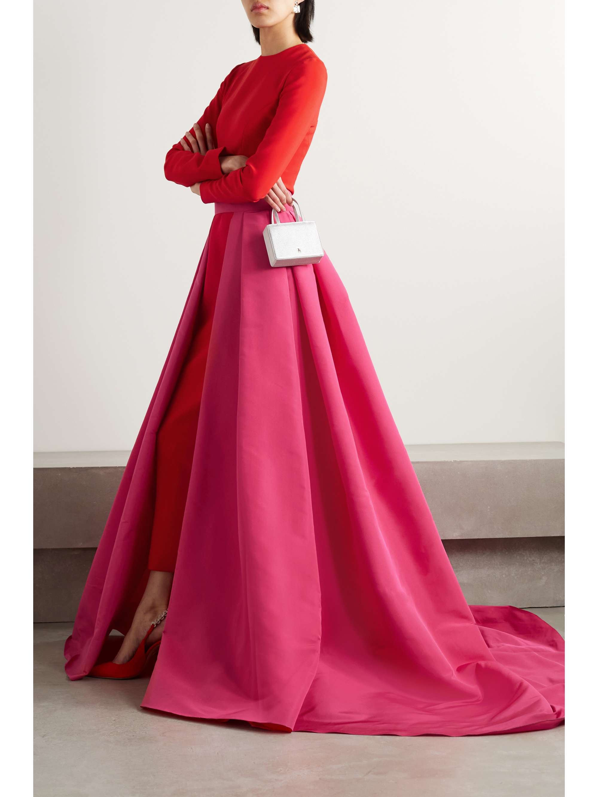 CAROLINA HERRERA Convertible color-block silk-faille gown