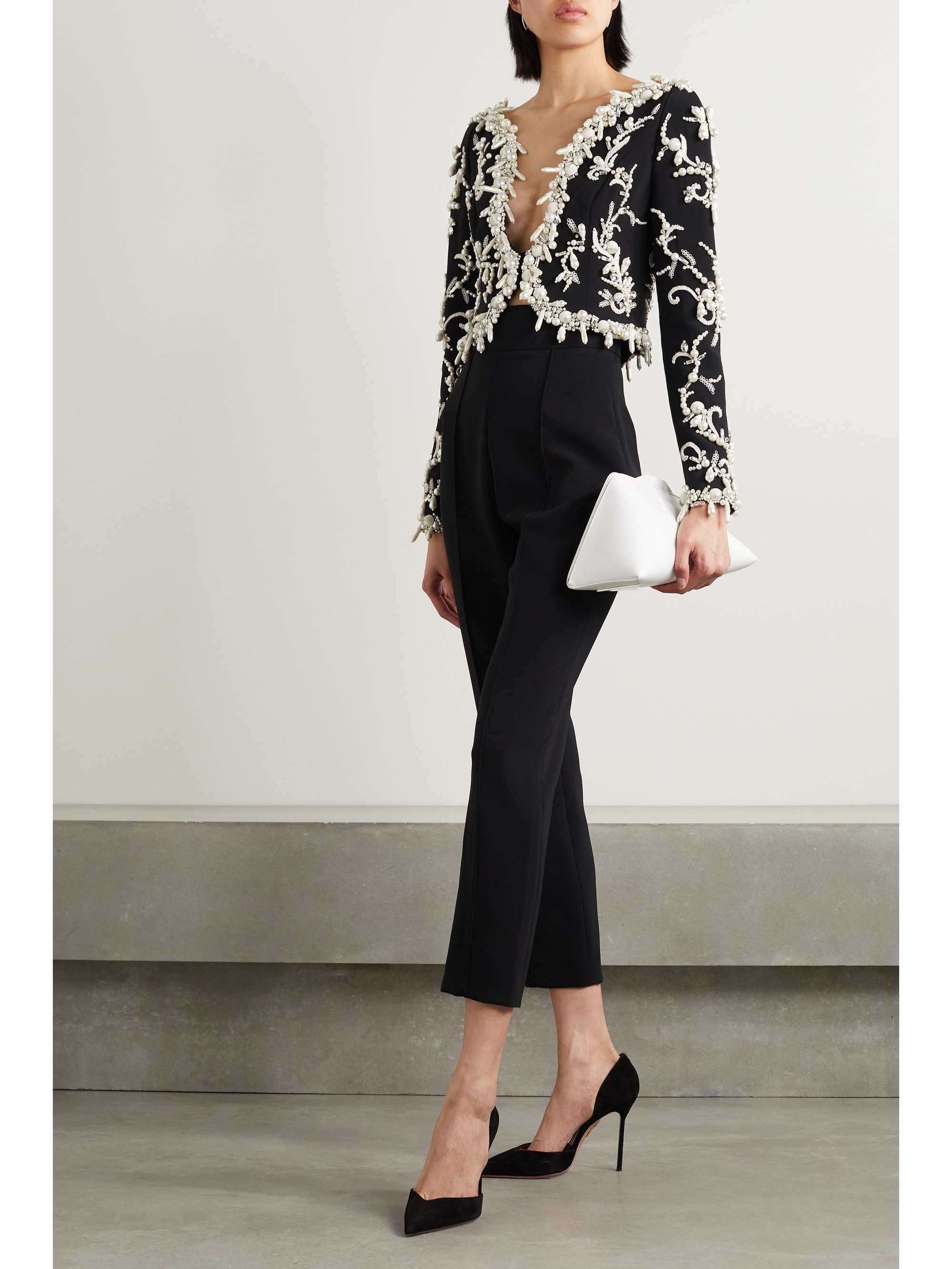 CAROLINA HERRERA Embellished embroidered crepe jacket