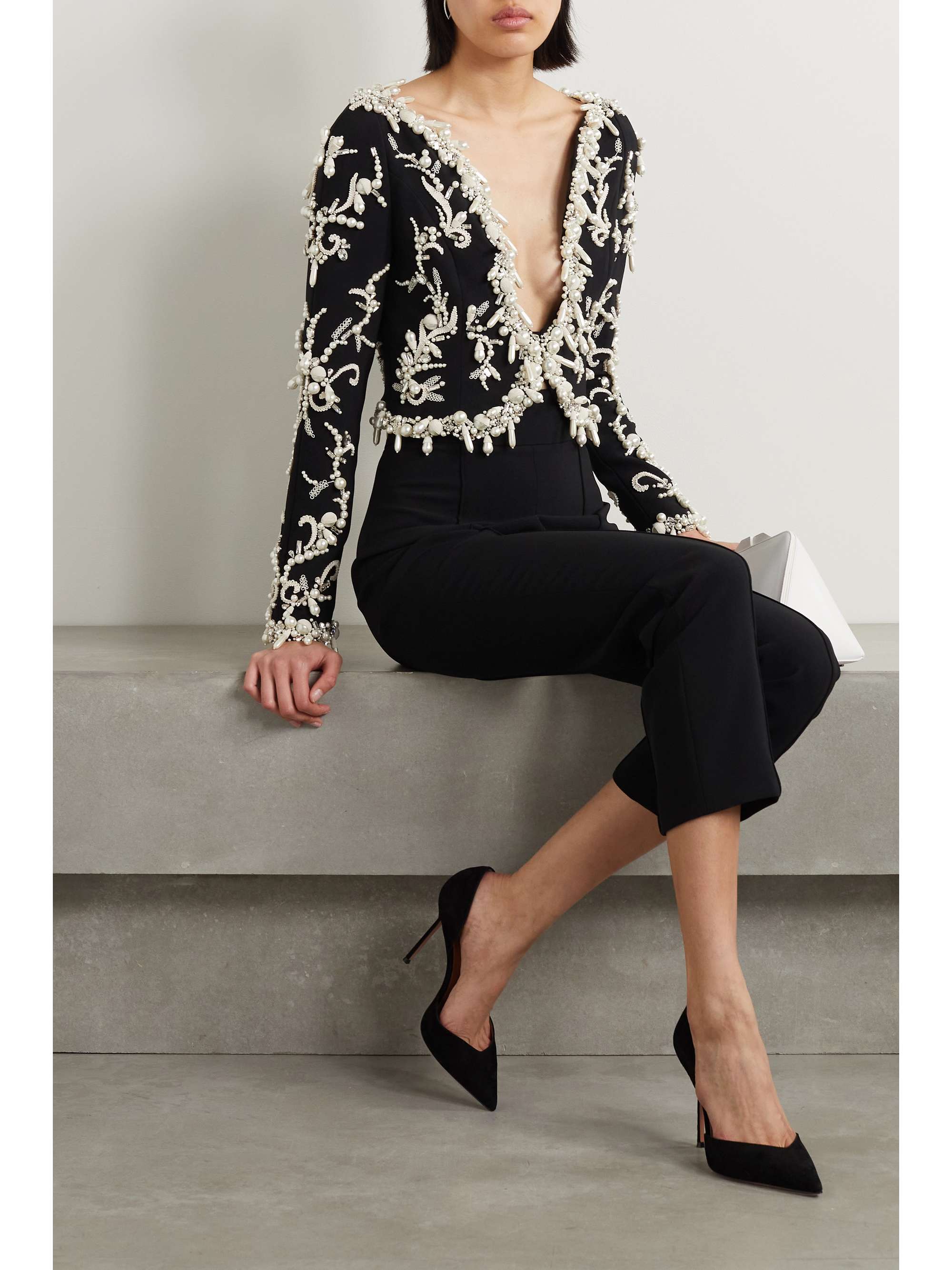 CAROLINA HERRERA Embellished embroidered crepe jacket