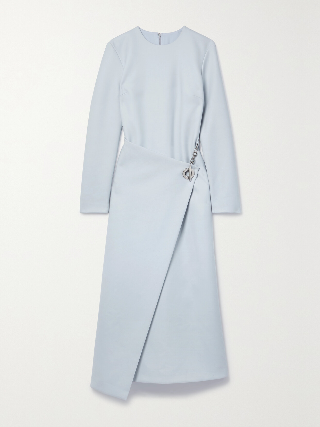 BRANDON MAXWELL THE RUMER EMBELLISHED WOOL-BLEND WRAP-EFFECT MIDI DRESS