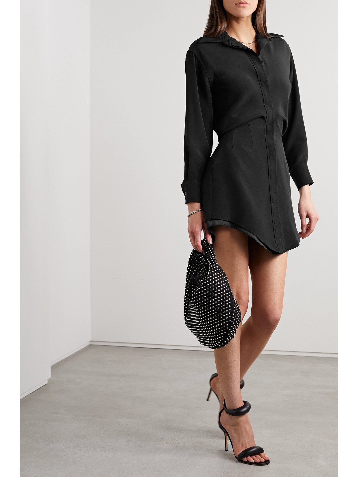 Shop Brandon Maxwell The Vera Silk-crepe Mini Shirt Dress In Black