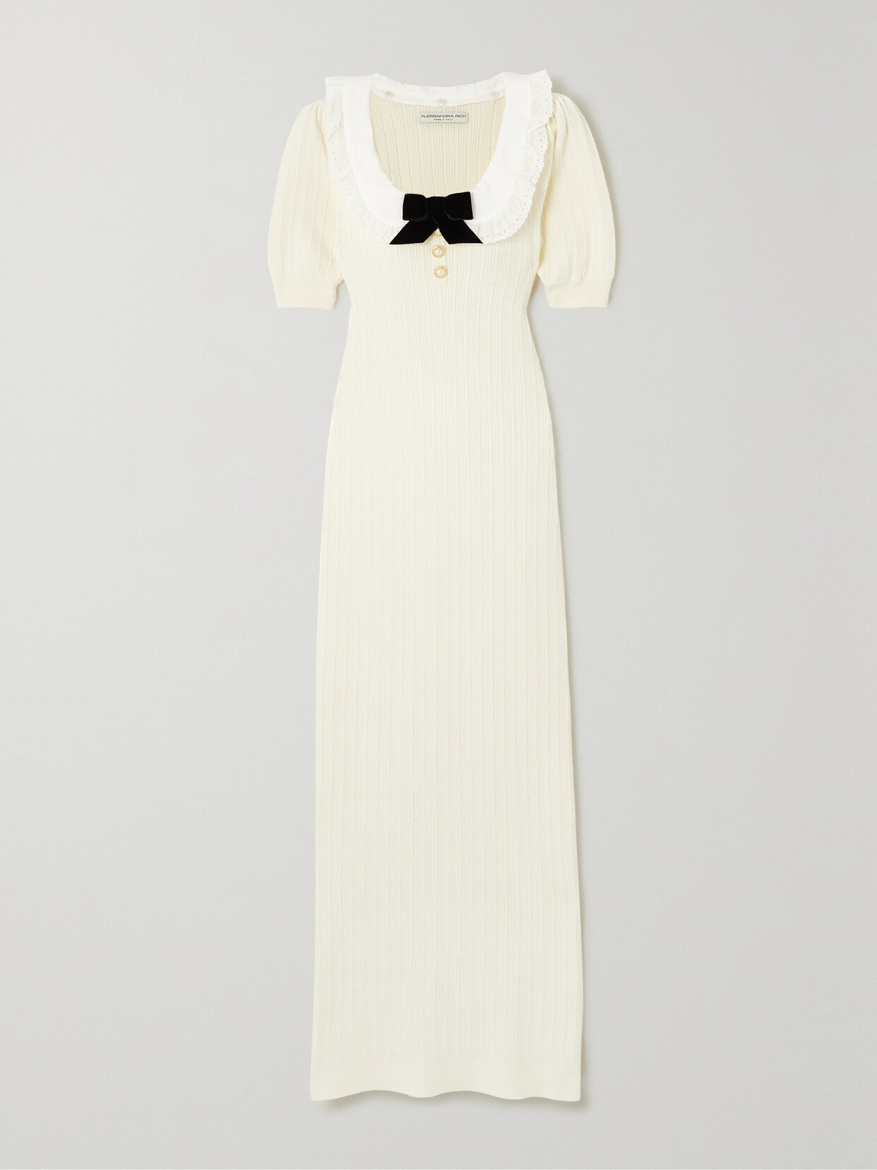 Alessandra Rich - Embellished Cable-knit Stretch Cotton-blend Midi Dress - White