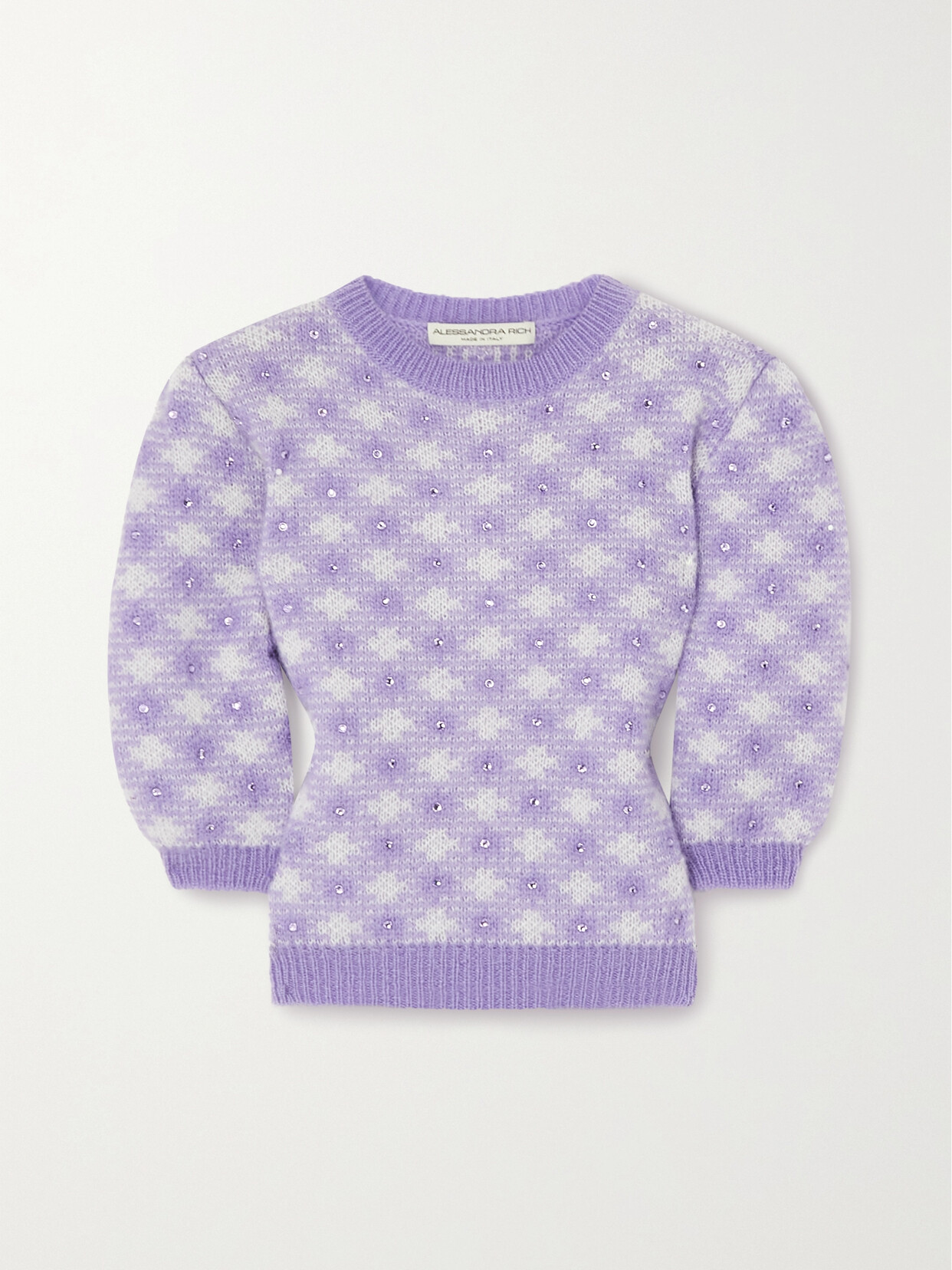 Alessandra Rich - Crystal-embellished Checked Mohair-blend Sweater - Purple