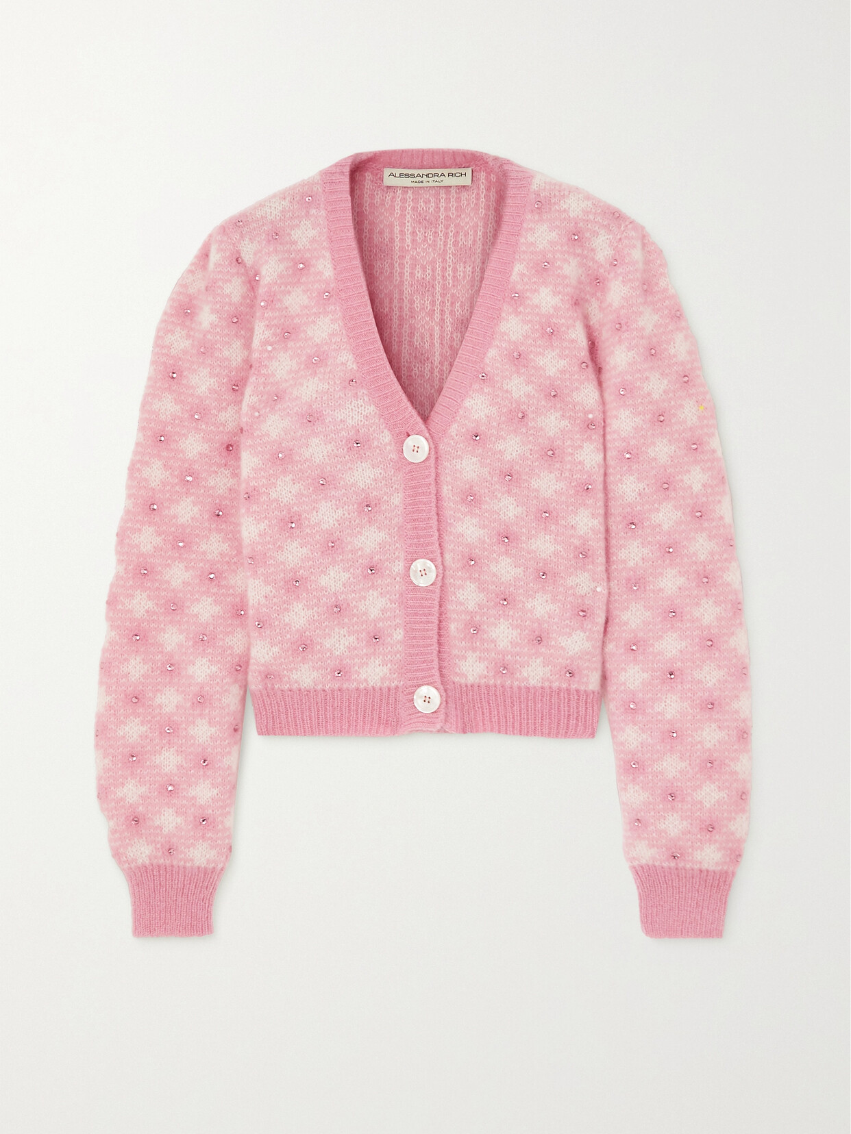 Alessandra Rich - Cropped Crystal-embellished Checked Mohair-blend Cardigan - Pink