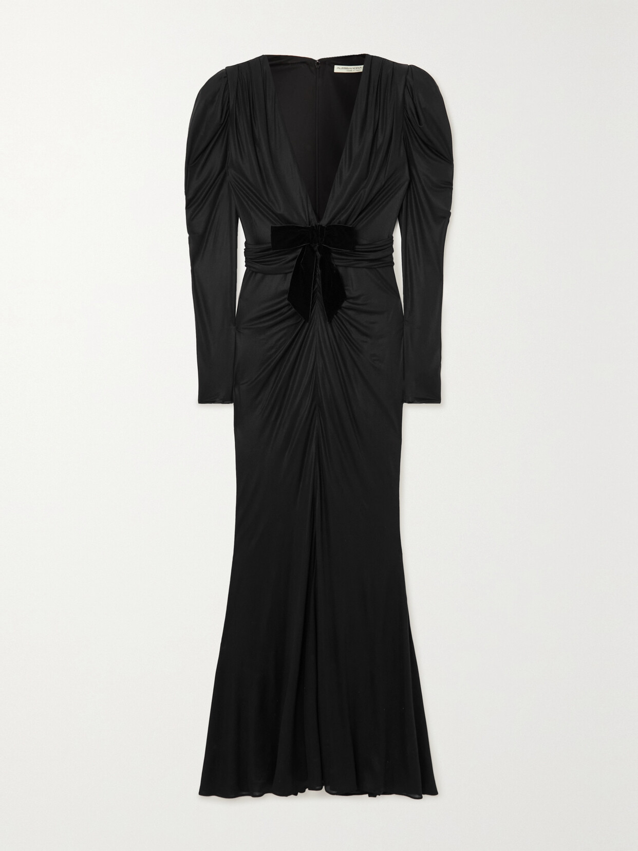 Alessandra Rich - Bow-detailed Velvet-trimmed Jersey Gown - Black