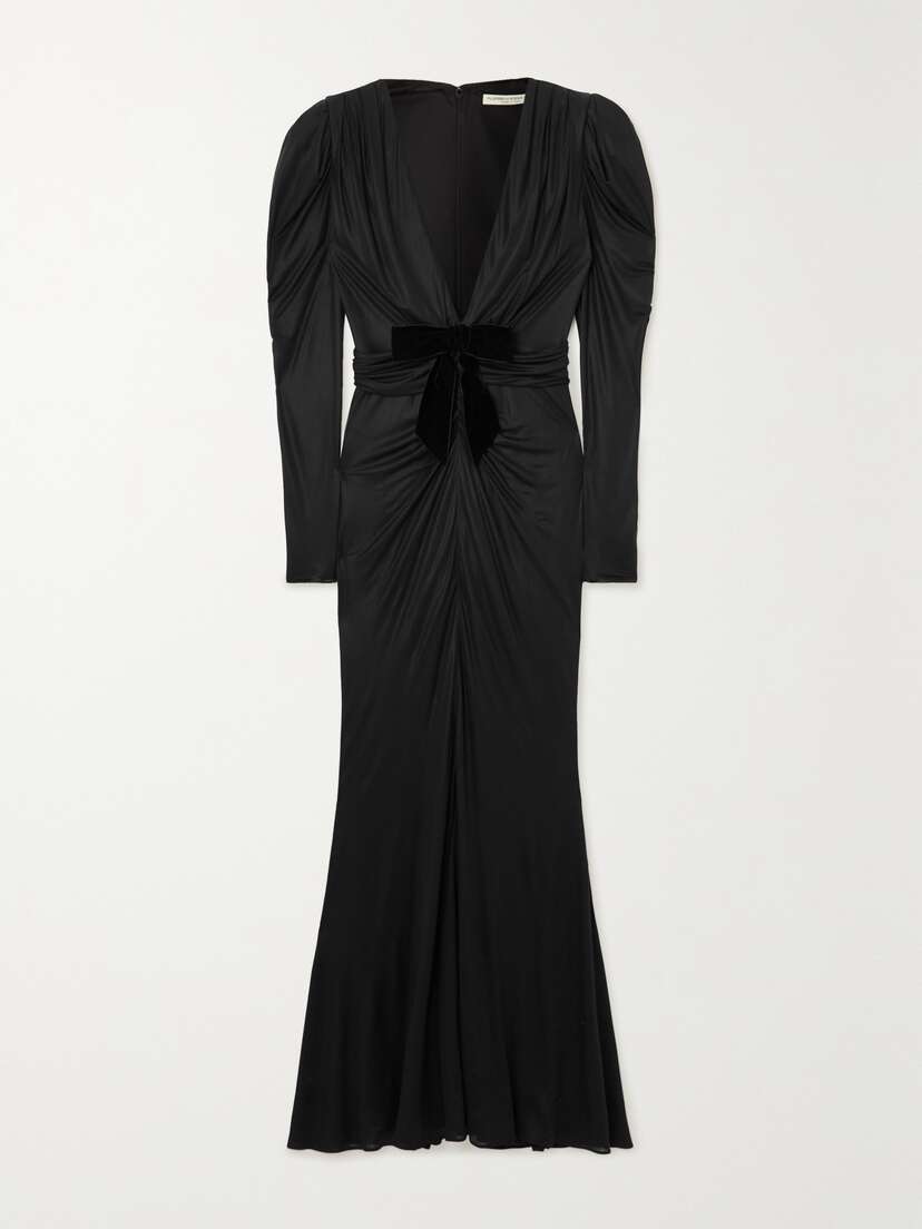 Alessandra Rich Bow-detailed Velvet-trimmed Jersey Gown