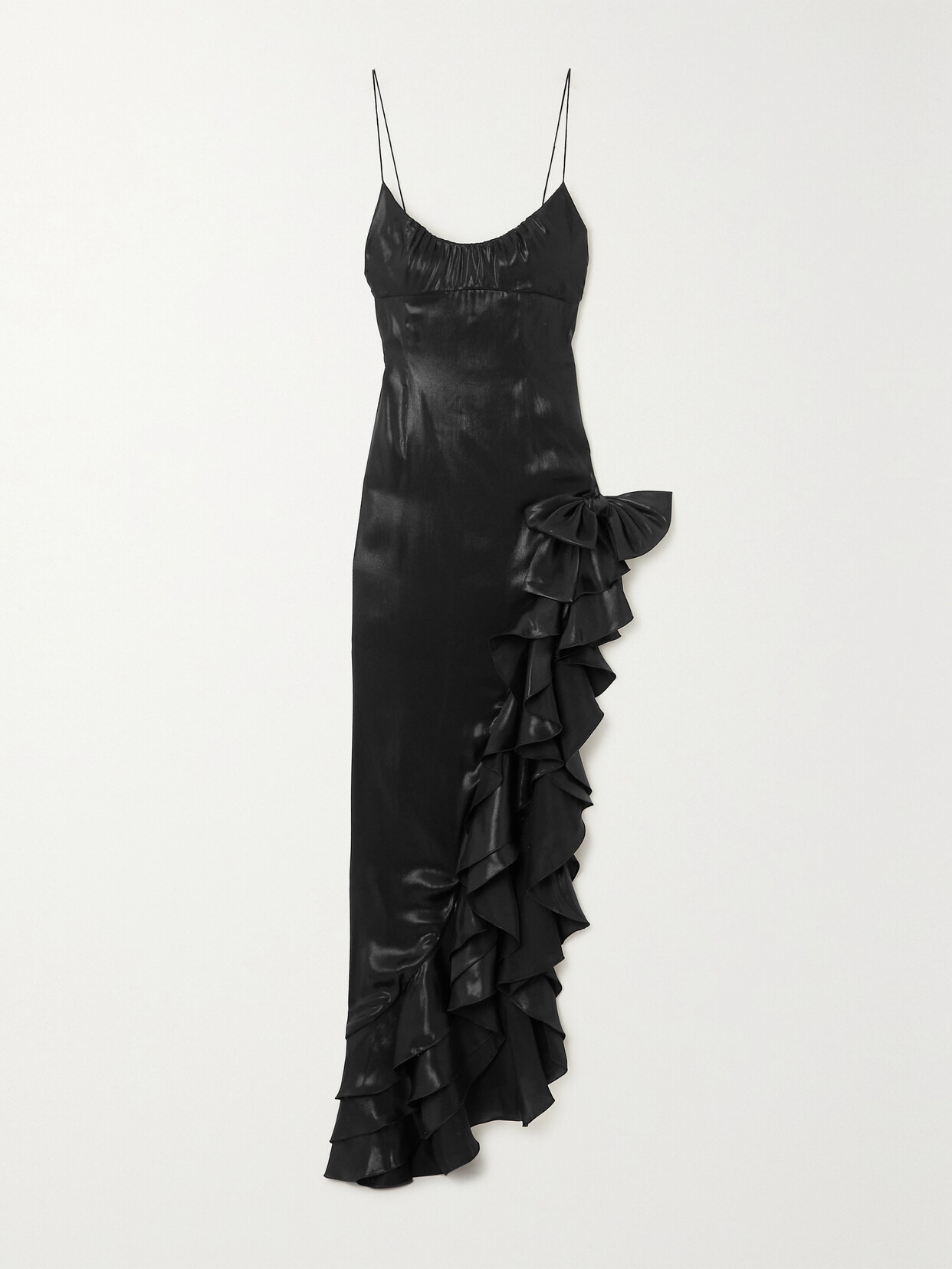 Alessandra Rich - Asymmetric Ruffled Silk-satin Midi Dress - Black