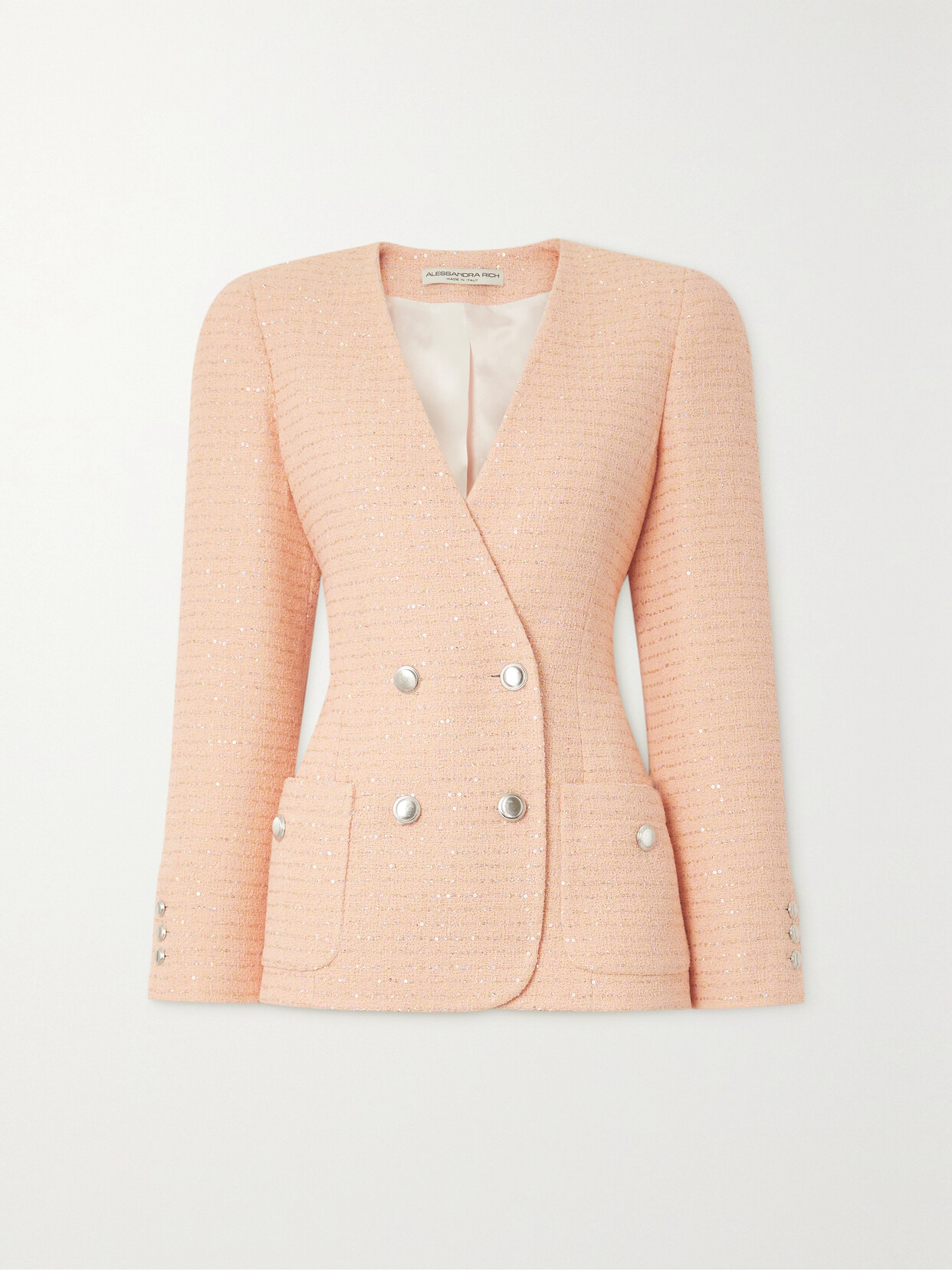 ALESSANDRA RICH DOUBLE-BREASTED SEQUIN-EMBELLISHED COTTON-BLEND TWEED BLAZER