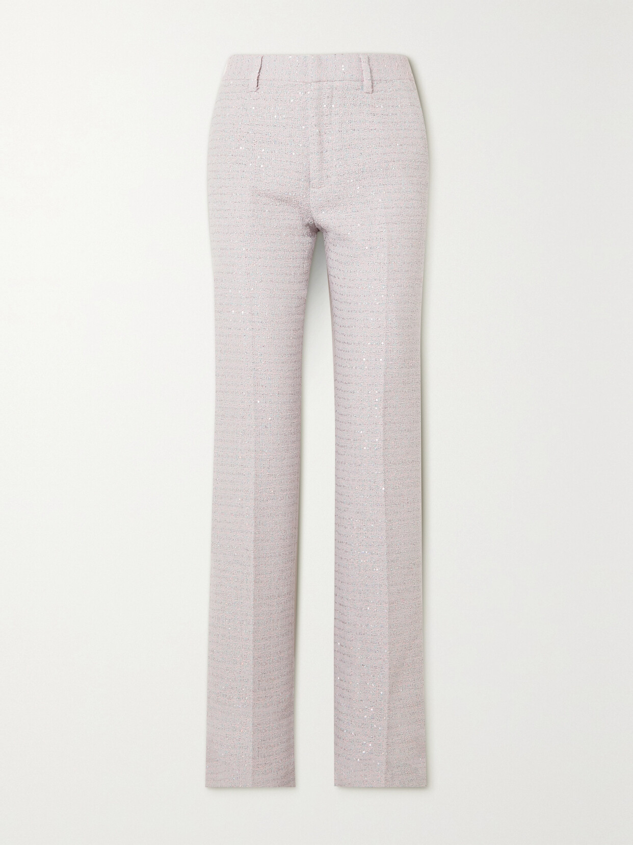 ALESSANDRA RICH SEQUINED WOOL-BLEND BOUCLÉ-TWEED STRAIGHT-LEG PANTS