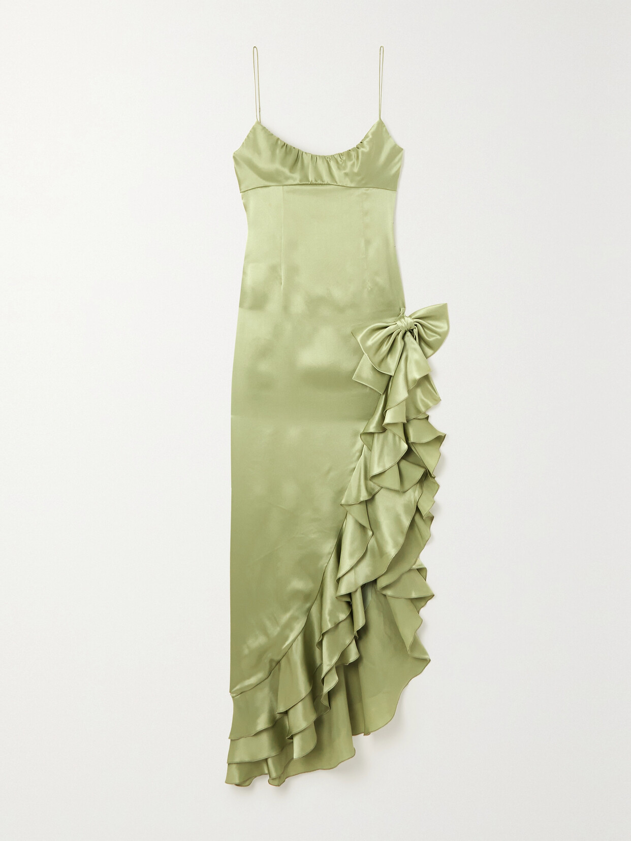 ALESSANDRA RICH ASYMMETRIC RUFFLED SILK-SATIN MAXI DRESS