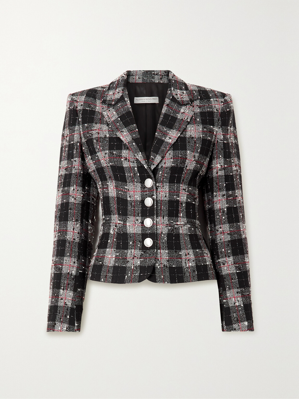 Alessandra Rich - Checked Wool-blend Bouclé Blazer - Black