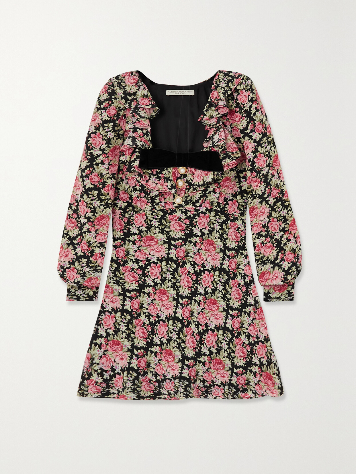 Alessandra Rich Rose Print Mini Silk Dress In Pink