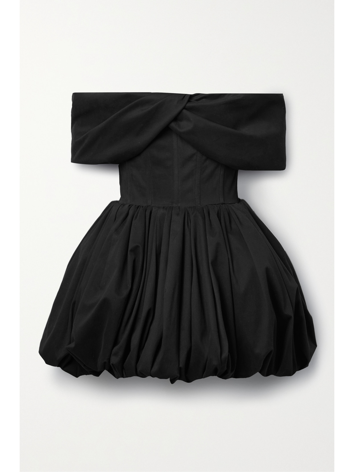 Brandon Maxwell Pippa Off-the-shoulder Cotton-blend Poplin Mini Dress In Black