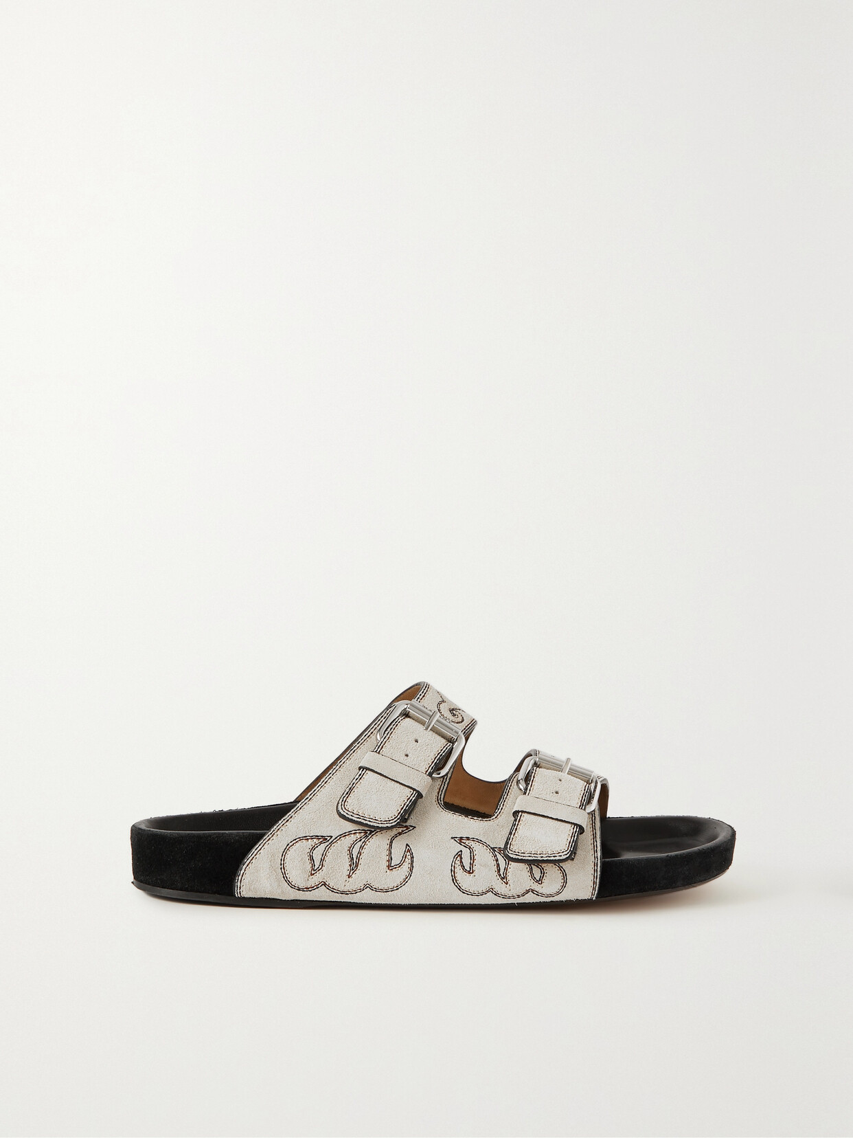 ISABEL MARANT LENNYO BUCKLED EMBROIDERED SUEDE SLIDES