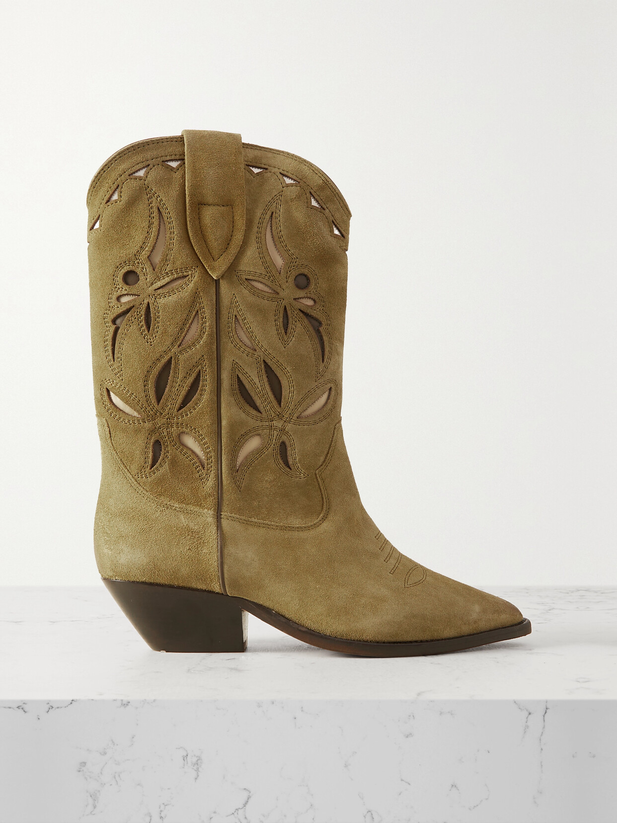 Isabel Marant Duerto Perforated Suede Western Boots In Neutrals