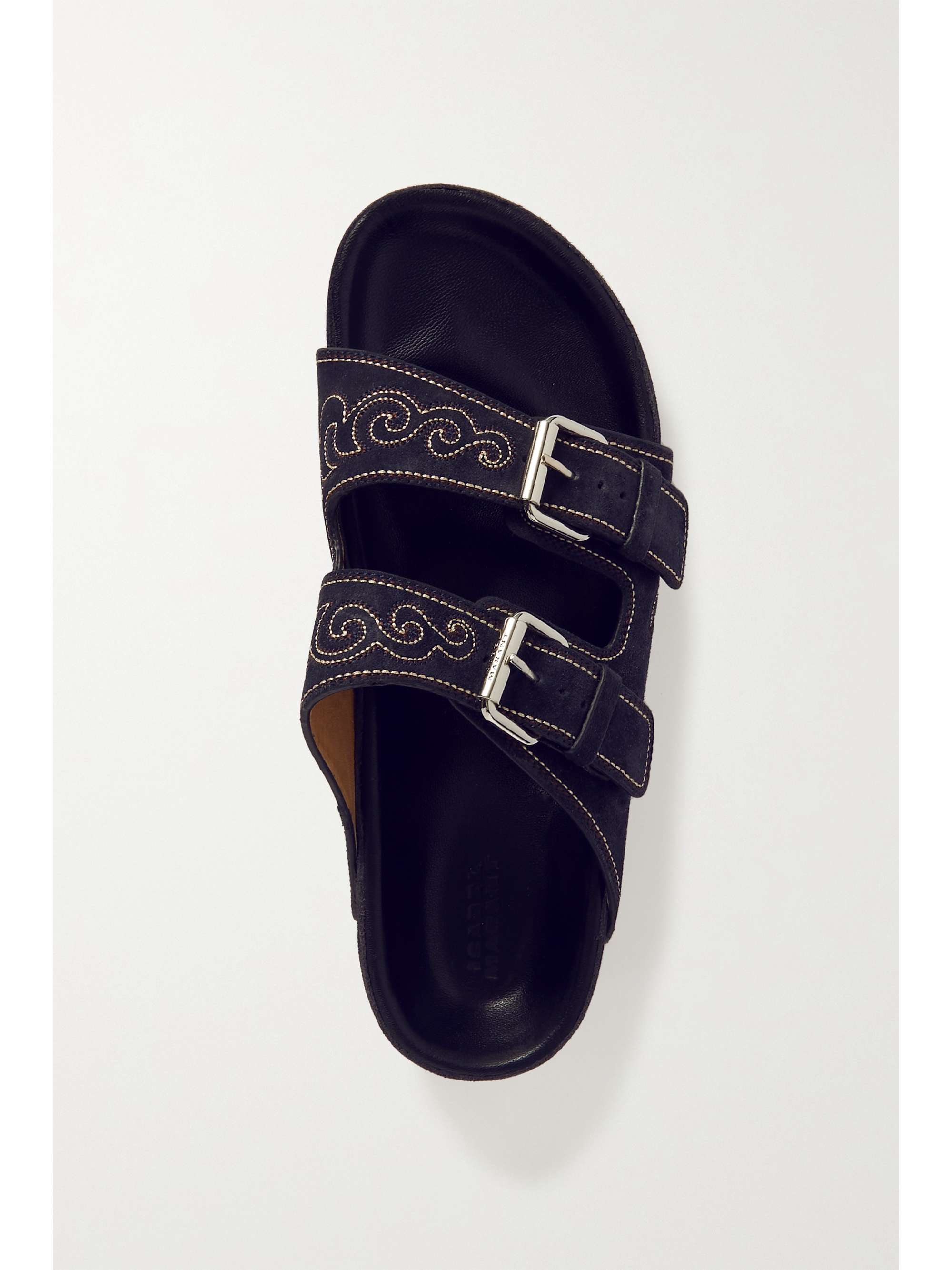 ISABEL MARANT 레니오 버클 자수 스웨이드 슬라이더 샌들