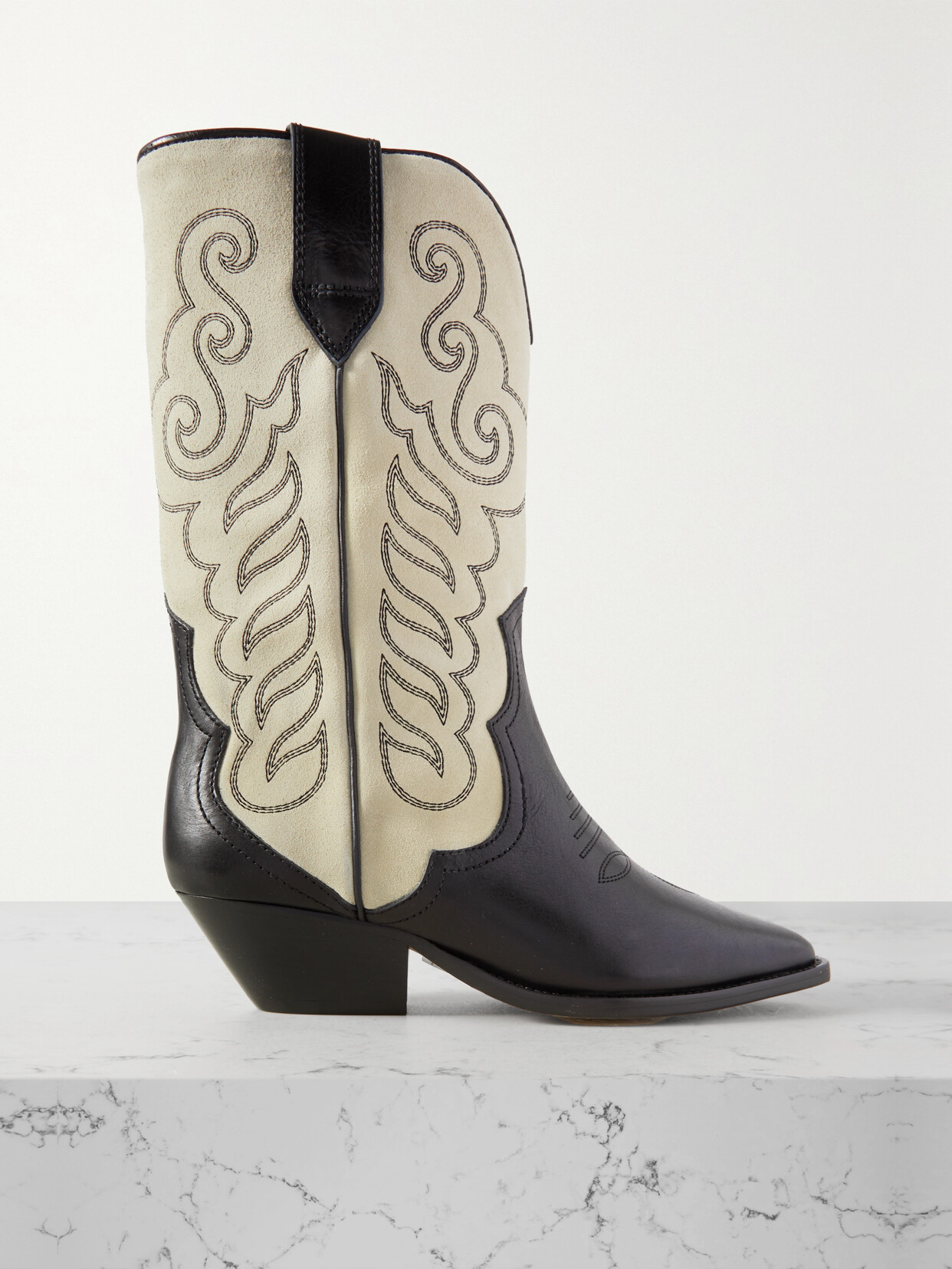 Isabel Marant Duerto Embroidered Leather-trimmed Suede Ankle Boots In White