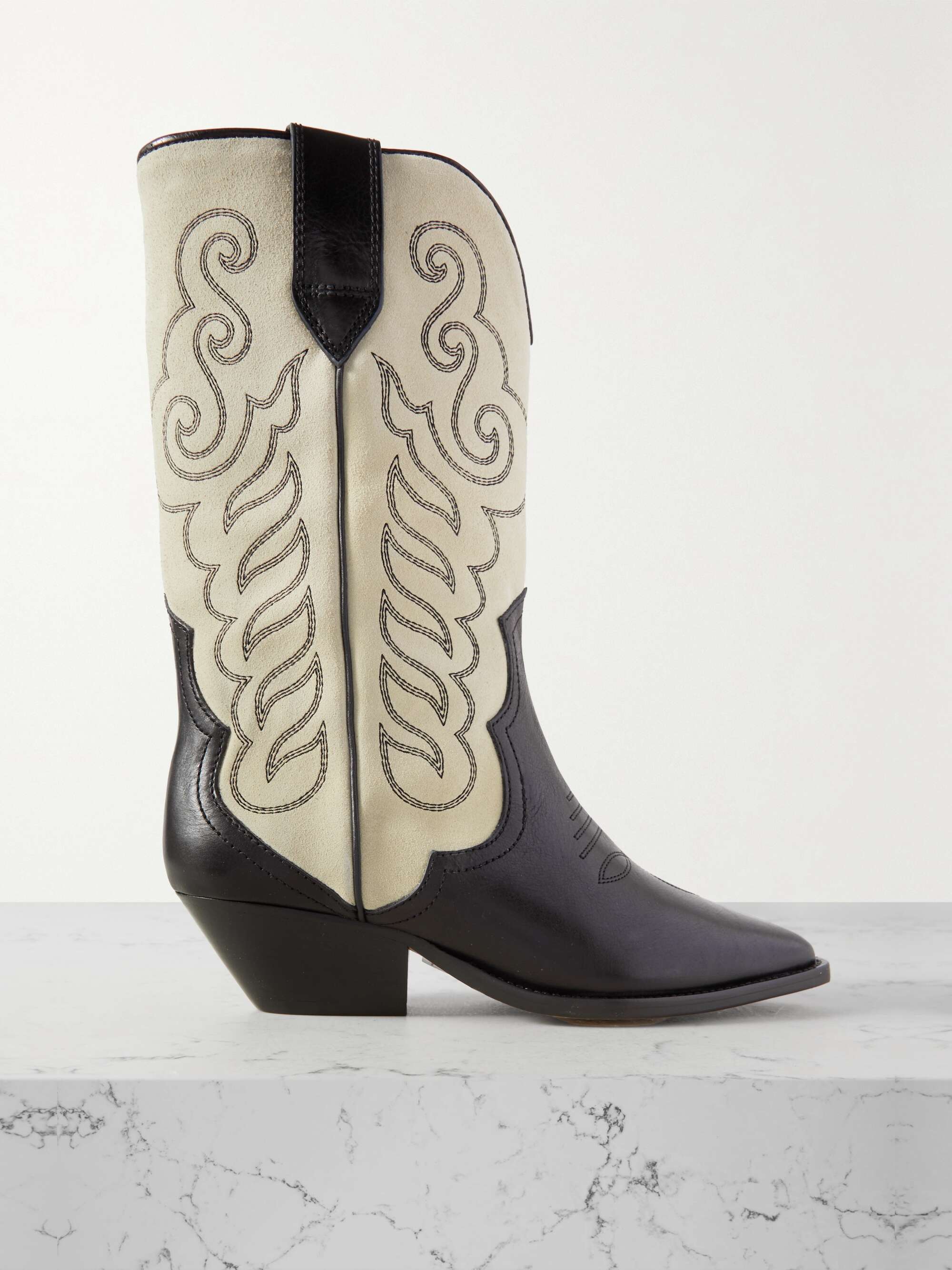 ISABEL MARANT | Duerto embroidered leather-trimmed suede cowboy boots