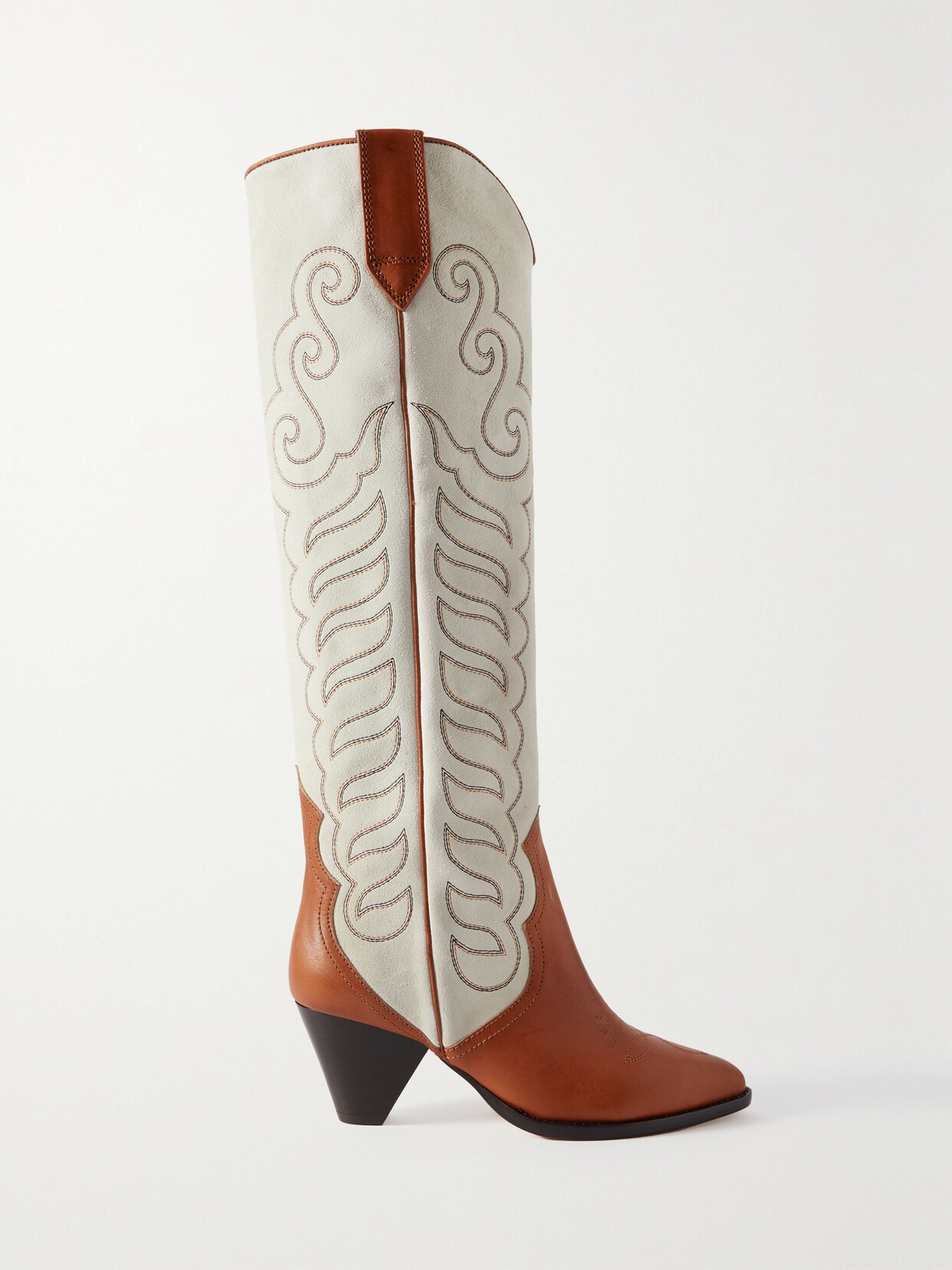 Isabel Marant Liela Leather-trimmed Embroidered Suede Cowboy Boots In White