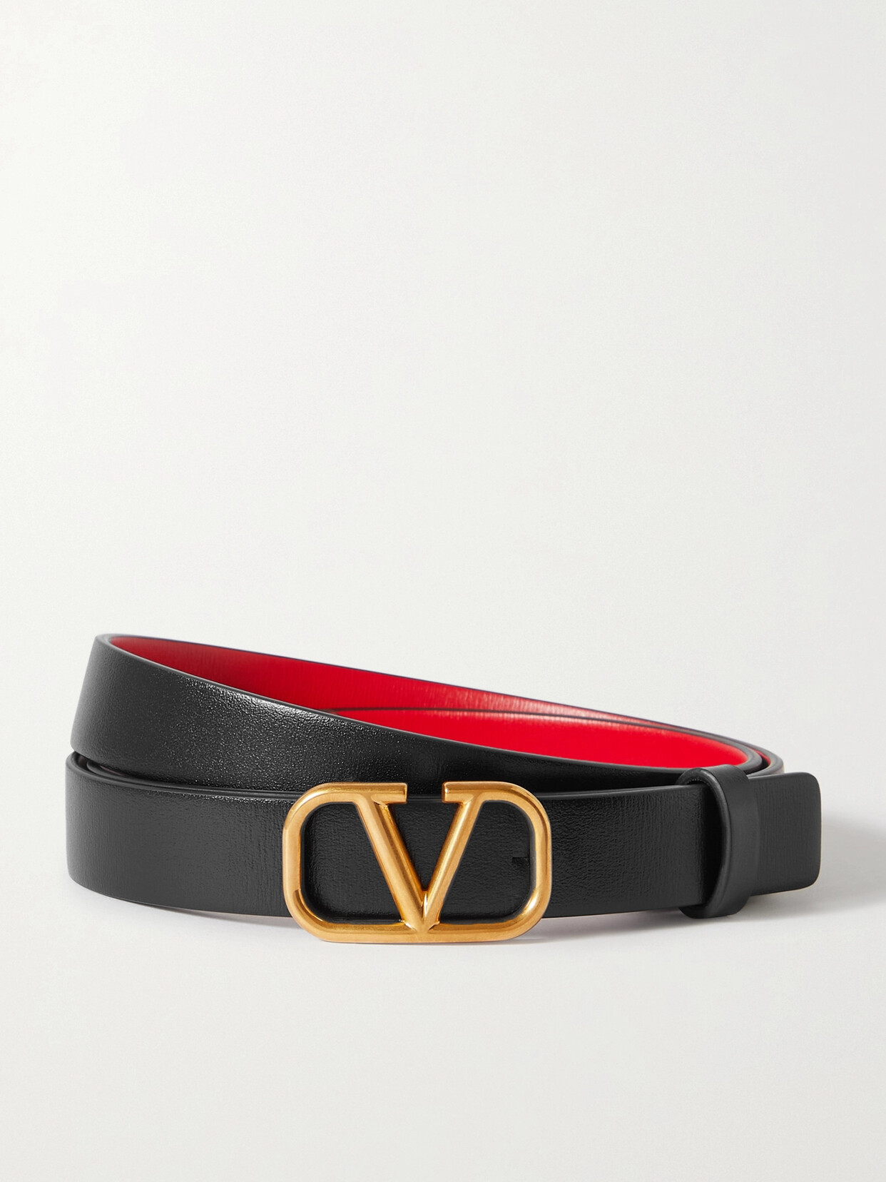 Valentino Garavani Vlogo Reversible Leather Belt In Black