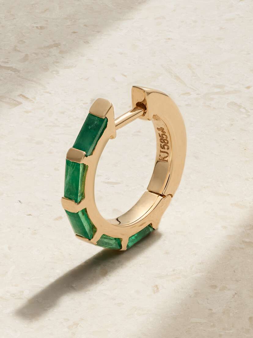KOLOURS JEWELRY 14-karat Gold Emerald Single Hoop Earring