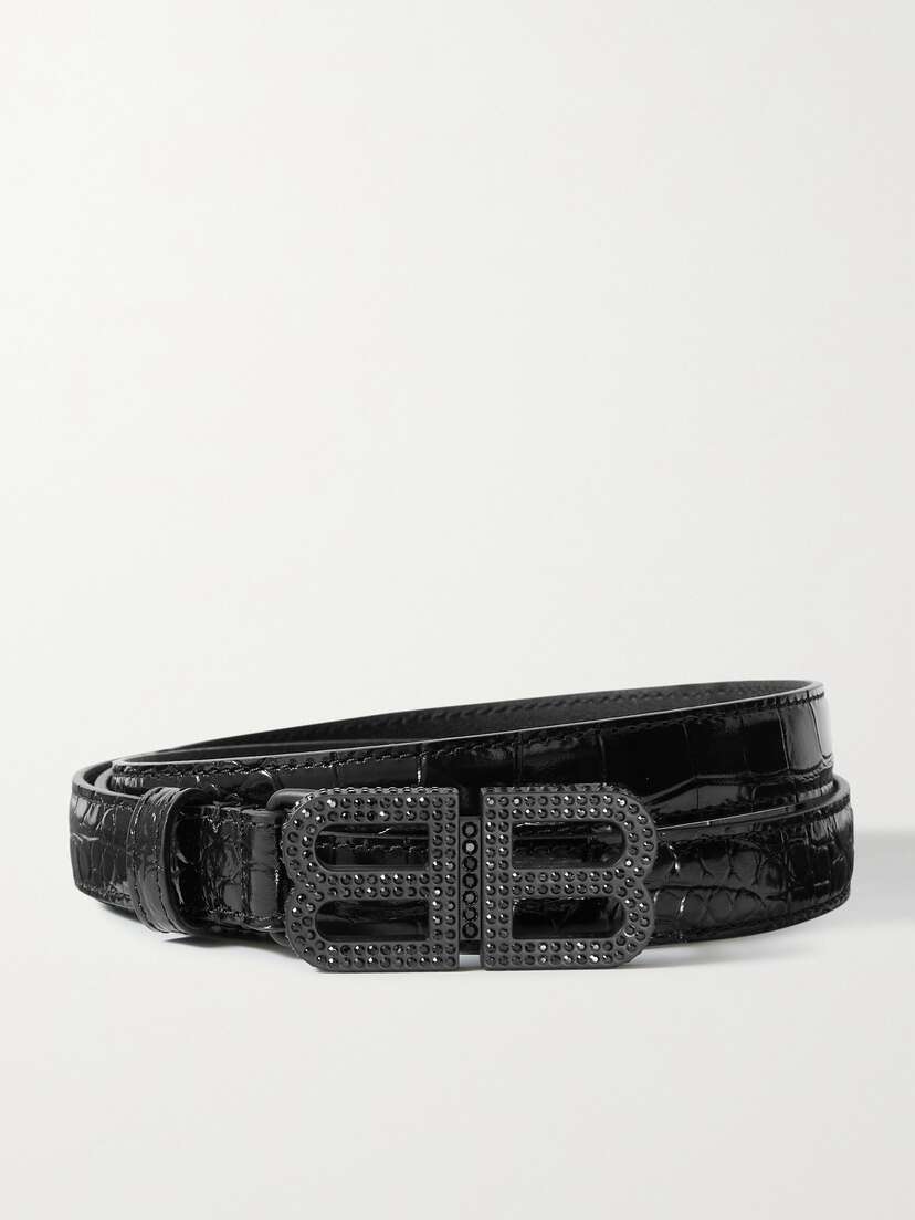 Balenciaga Bb Hourglass Crystal-embellished Croc-effect Leather Belt