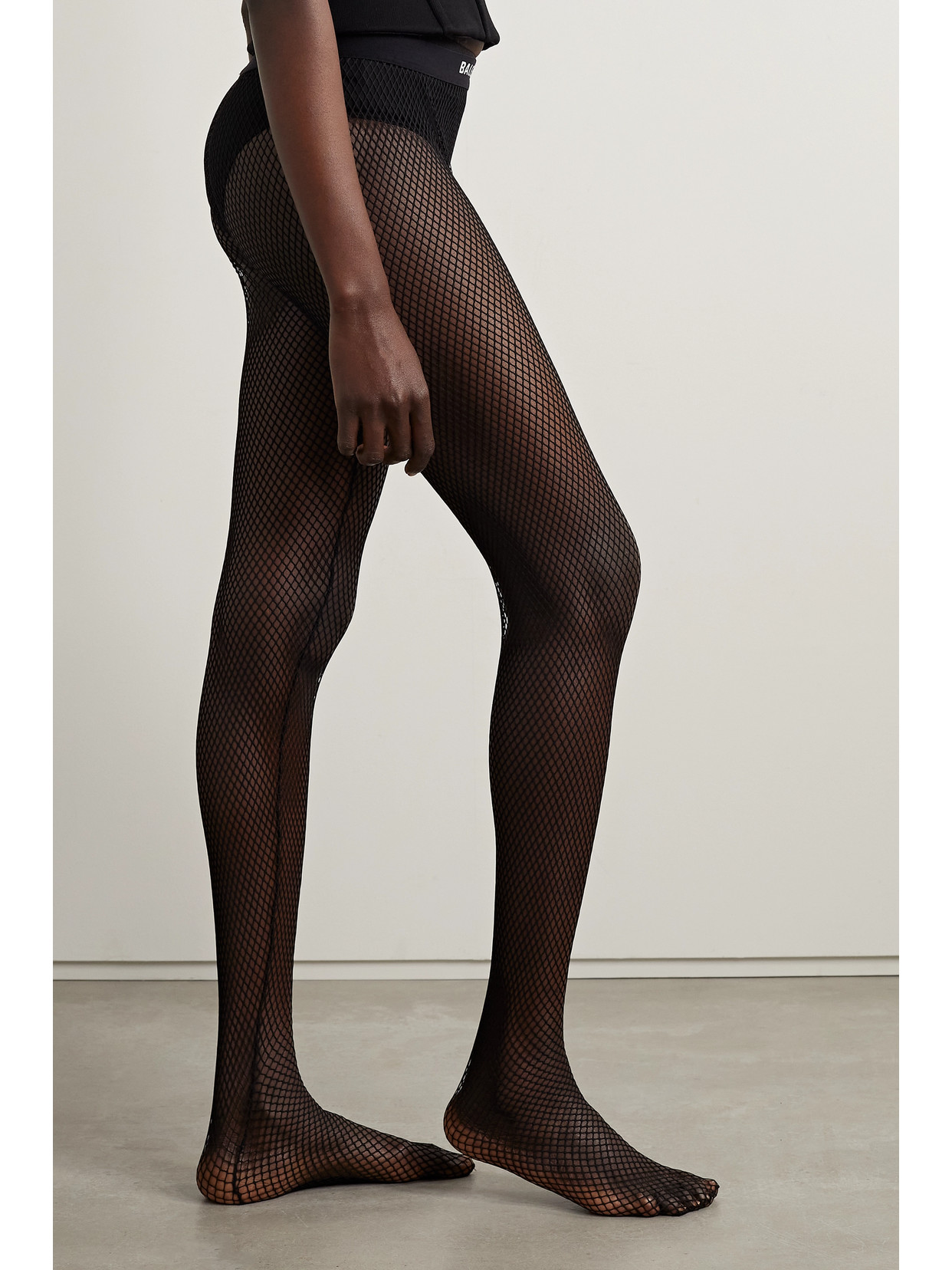 Shop Balenciaga Stretch-mesh Tights In Black