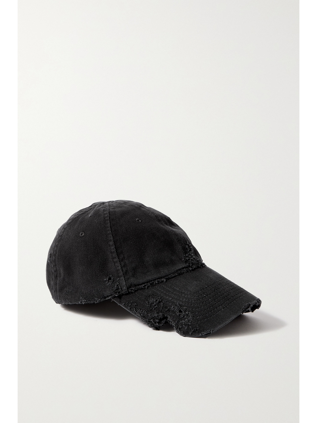 Shop Balenciaga Dog Bite Distressed Embroidered Cotton-drill Baseball Cap In Black