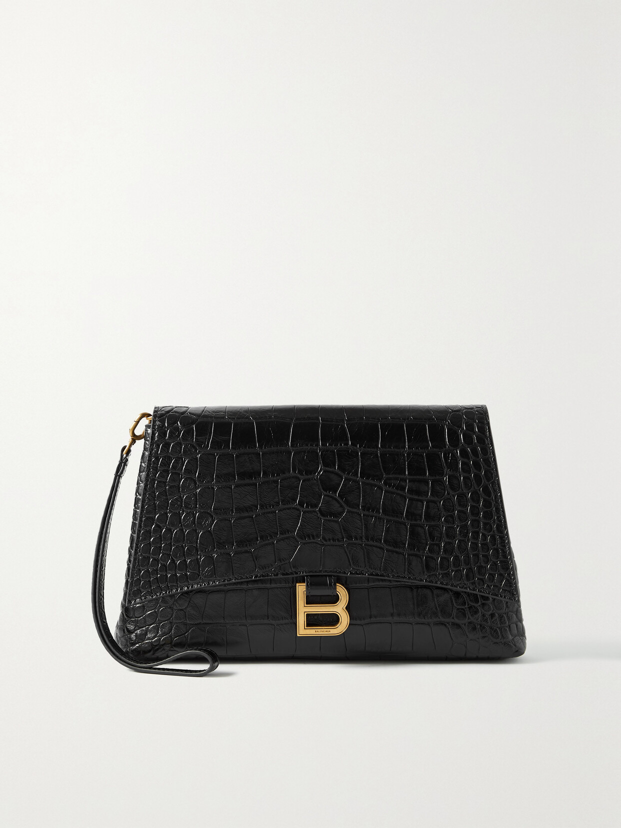 Balenciaga - Logo-embellished Croc-effect Leather Clutch - Black