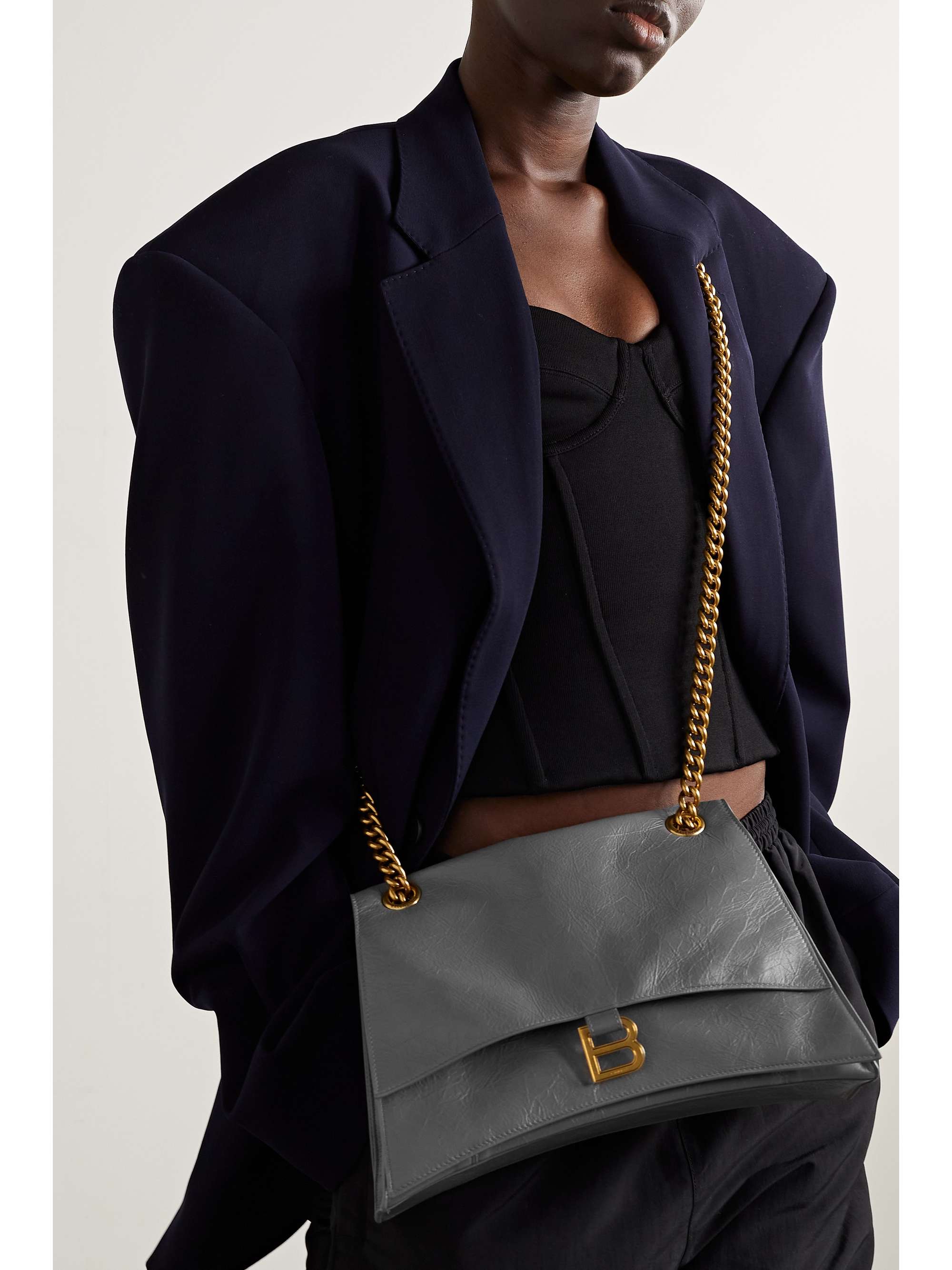BALENCIAGA Hourglass crinkled-leather shoulder bag
