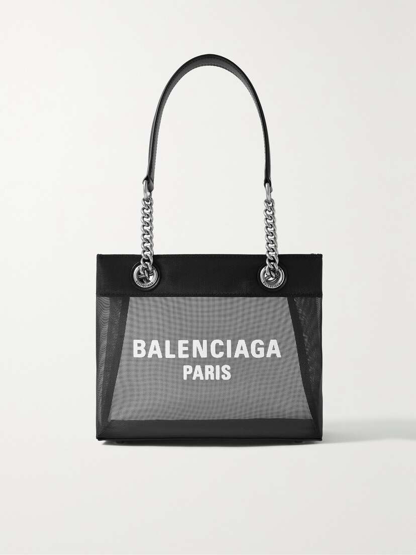 Balenciaga Duty Free Large Leather-trimmed Printed Mesh Tote