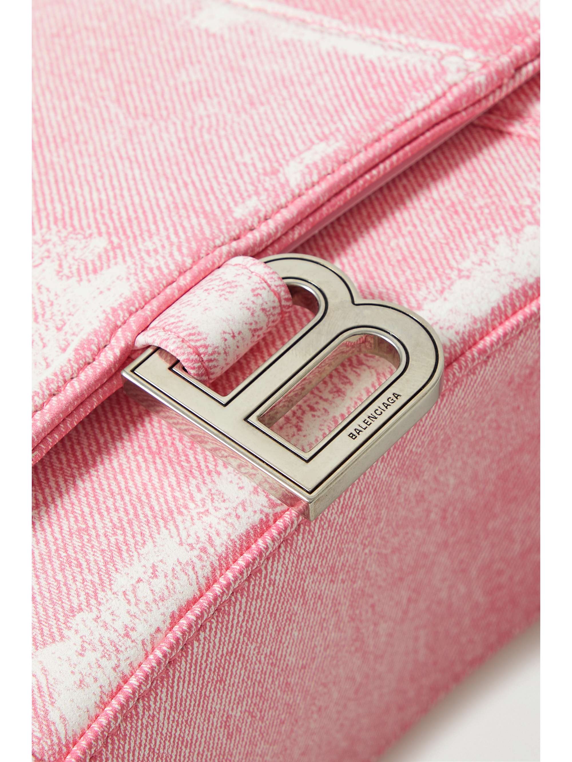 BALENCIAGA Hourglass small denim-effect printed leather tote