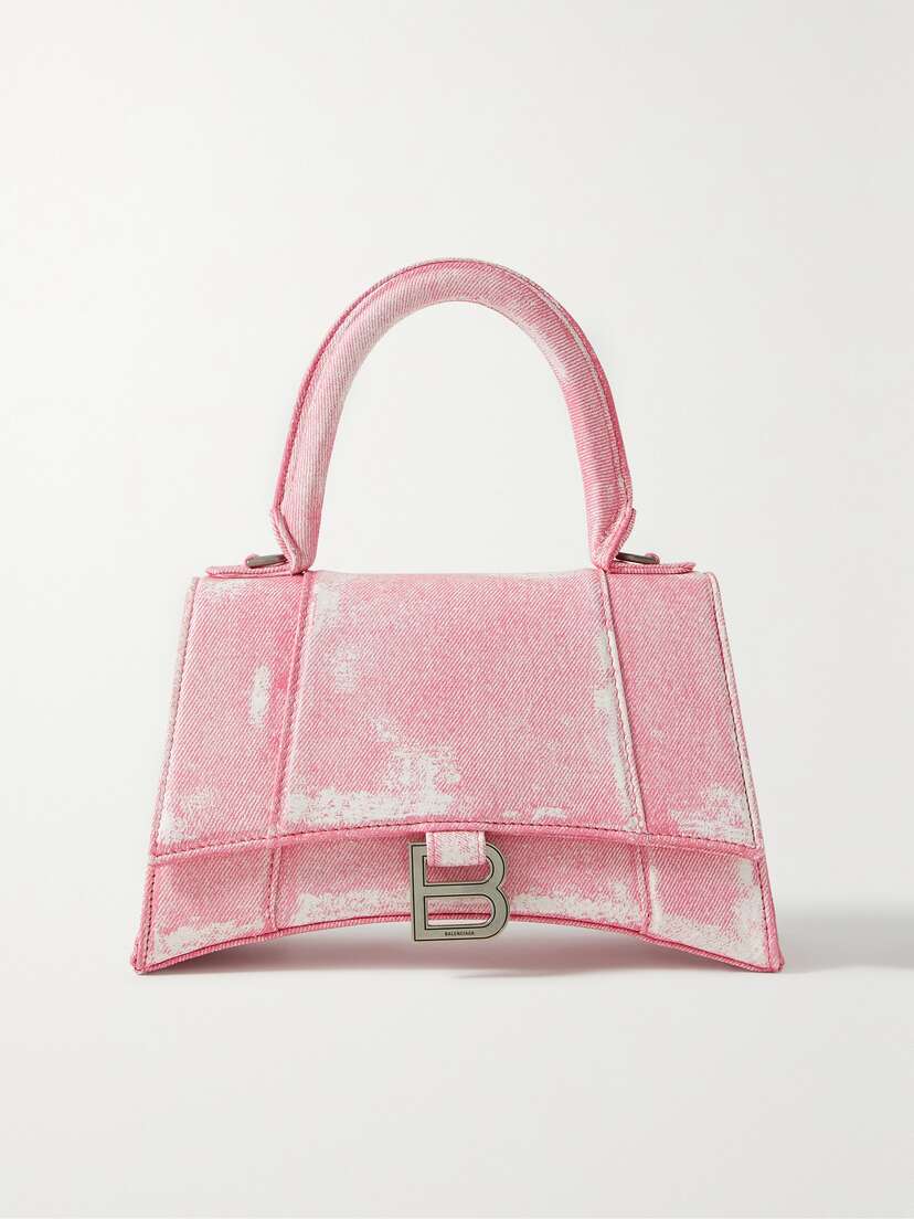 Balenciaga Hourglass Small Denim-effect Printed Leather Tote