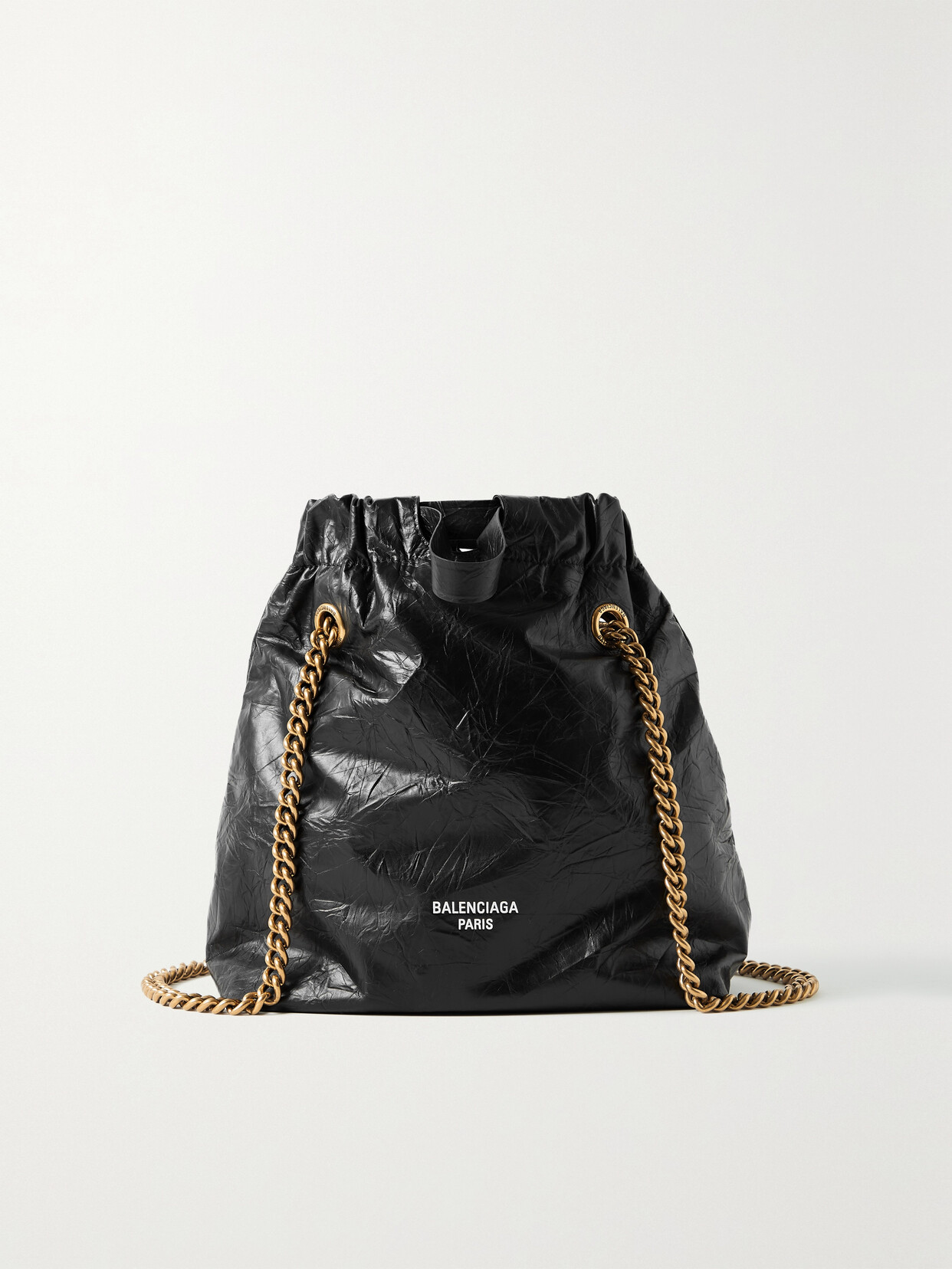 Balenciaga Crinkled-leather Shoulder Bag In Black