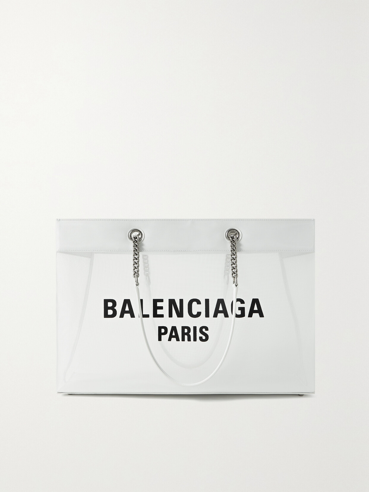 Balenciaga - Duty Free Large Leather-trimmed Printed Mesh Tote - White