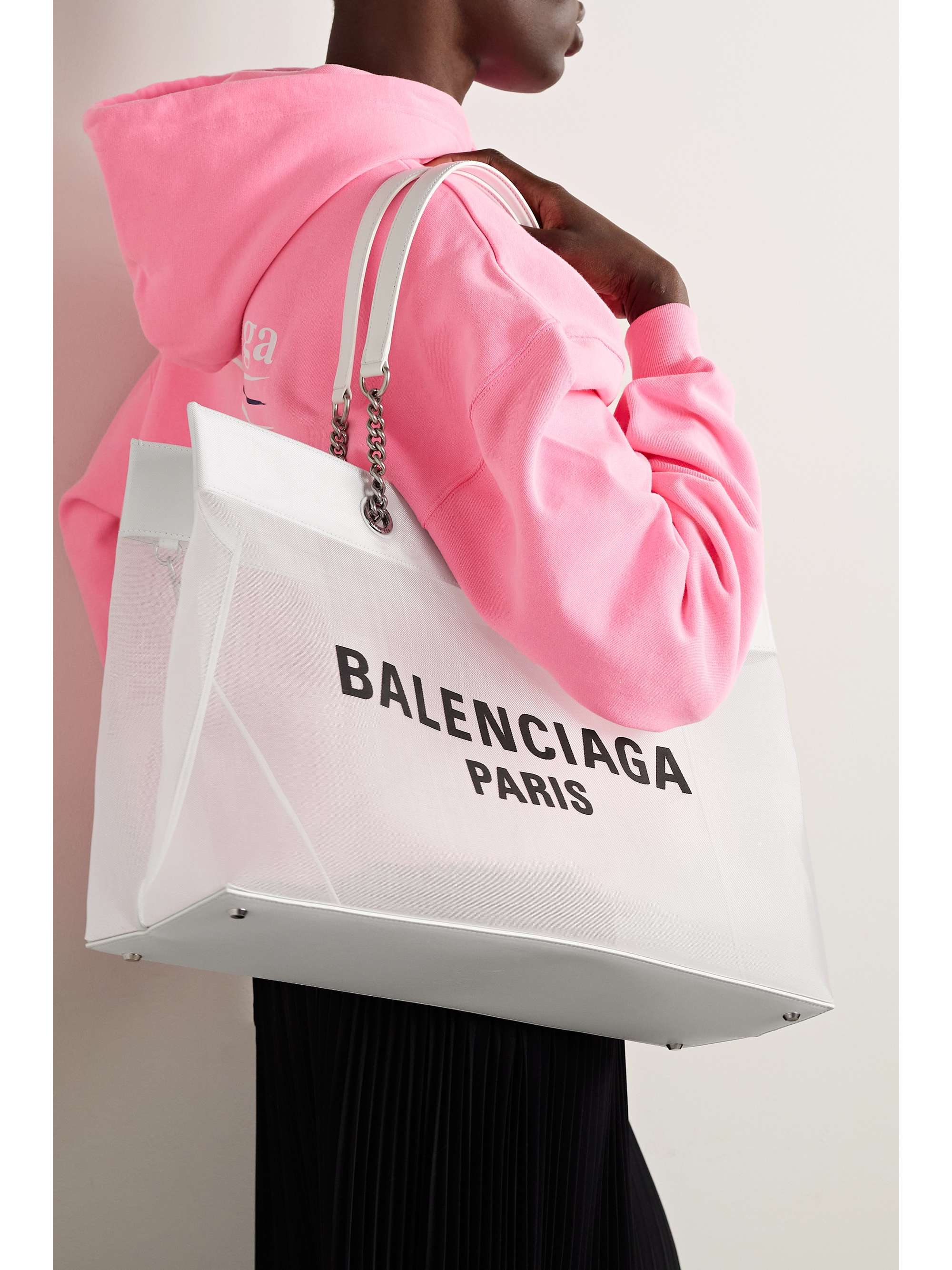 BALENCIAGA Hourglass small logo-printed textured-leather tote