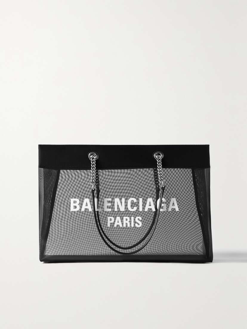 Balenciaga Duty Free Large Leather-trimmed Printed Mesh Tote